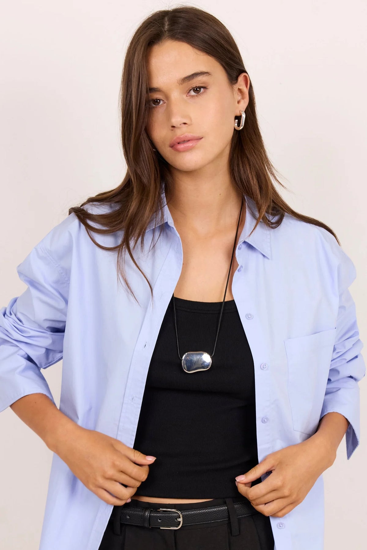 Idealist ice blue oversized long sleeve shirt