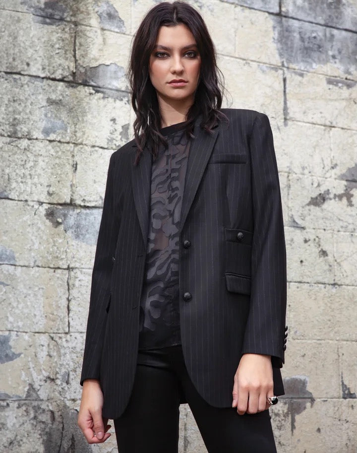 Pinstripe Blazer Black