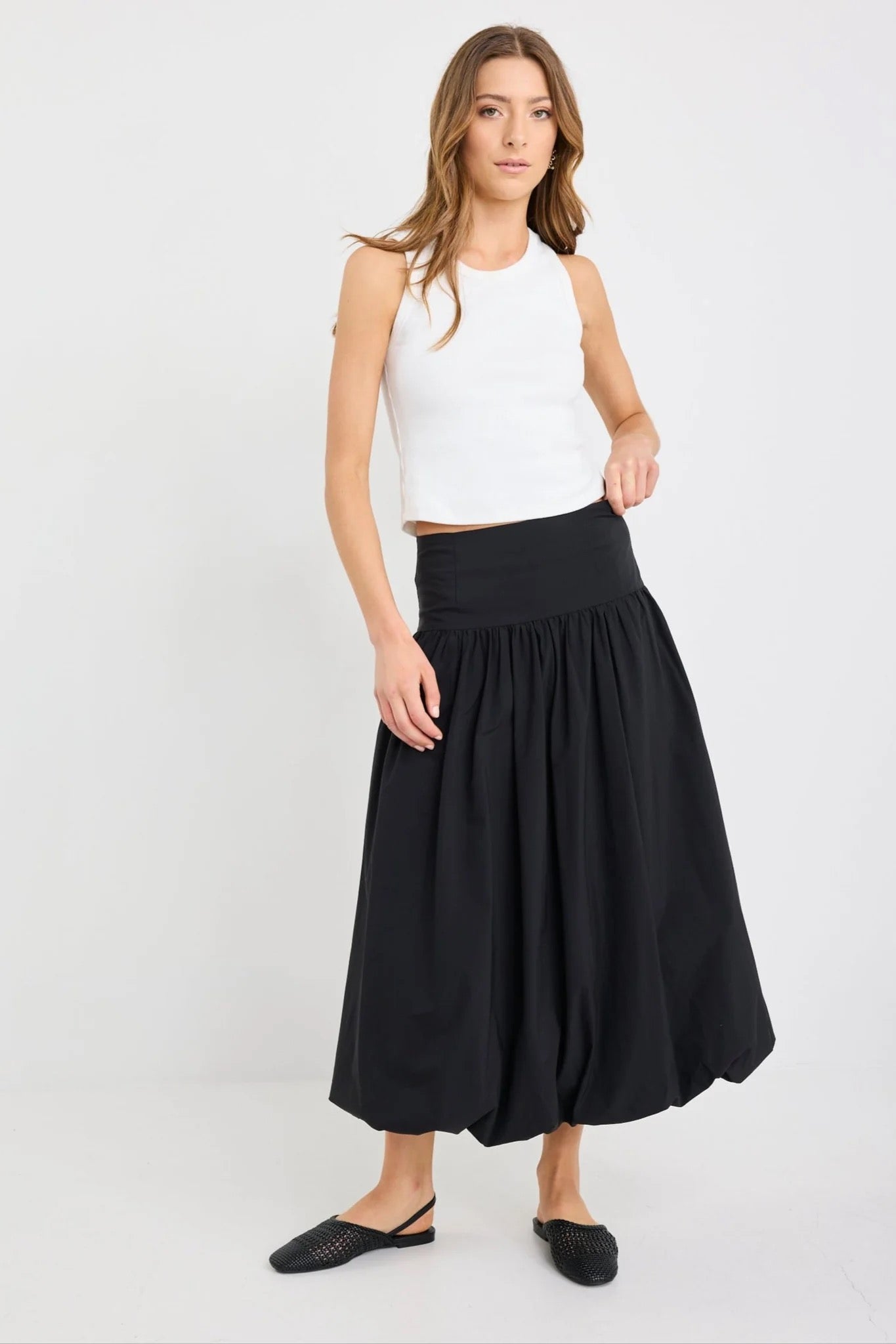 Intensity black bubble midi skirt