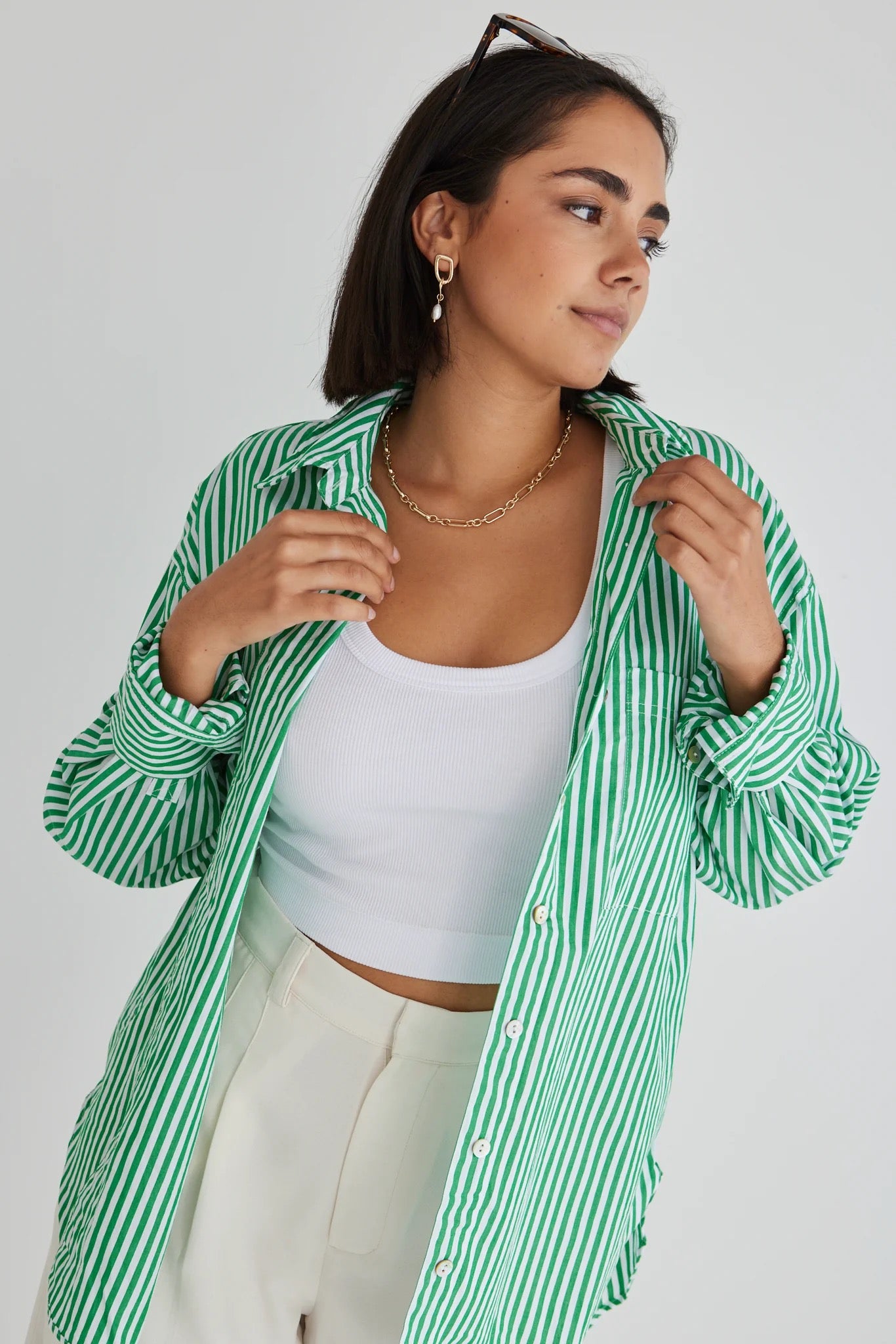 Green stripe oversized shirt