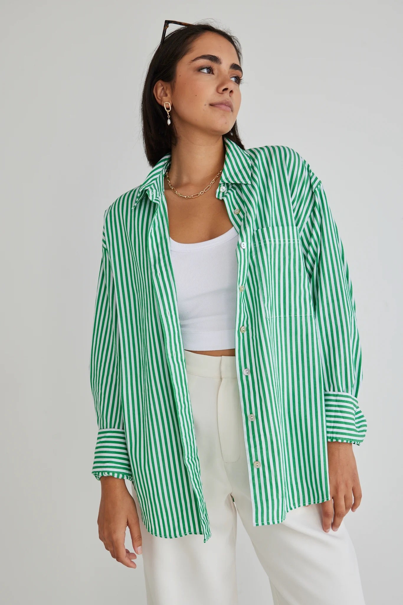 Green stripe oversized shirt