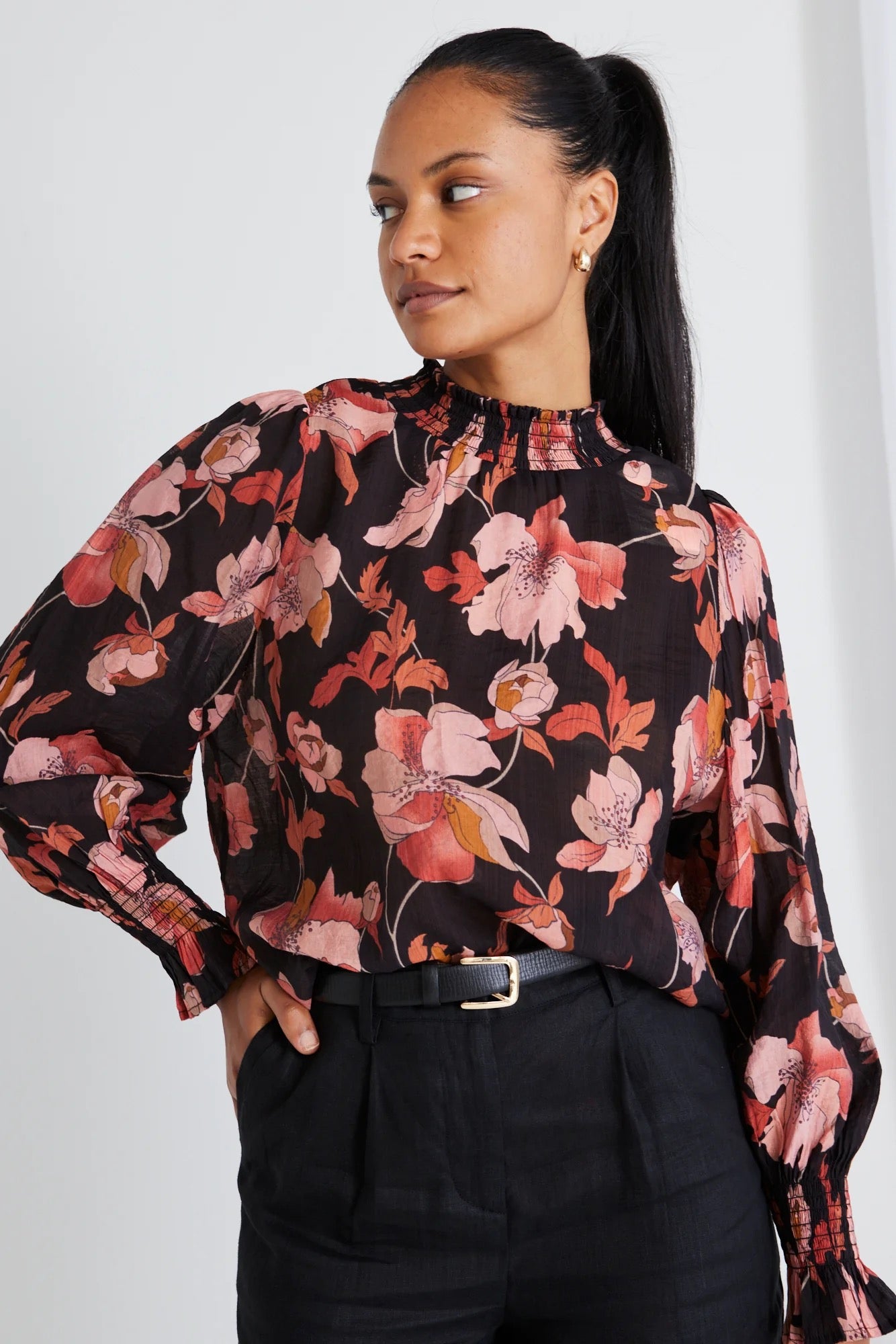 Emphatic blush floral top high neck