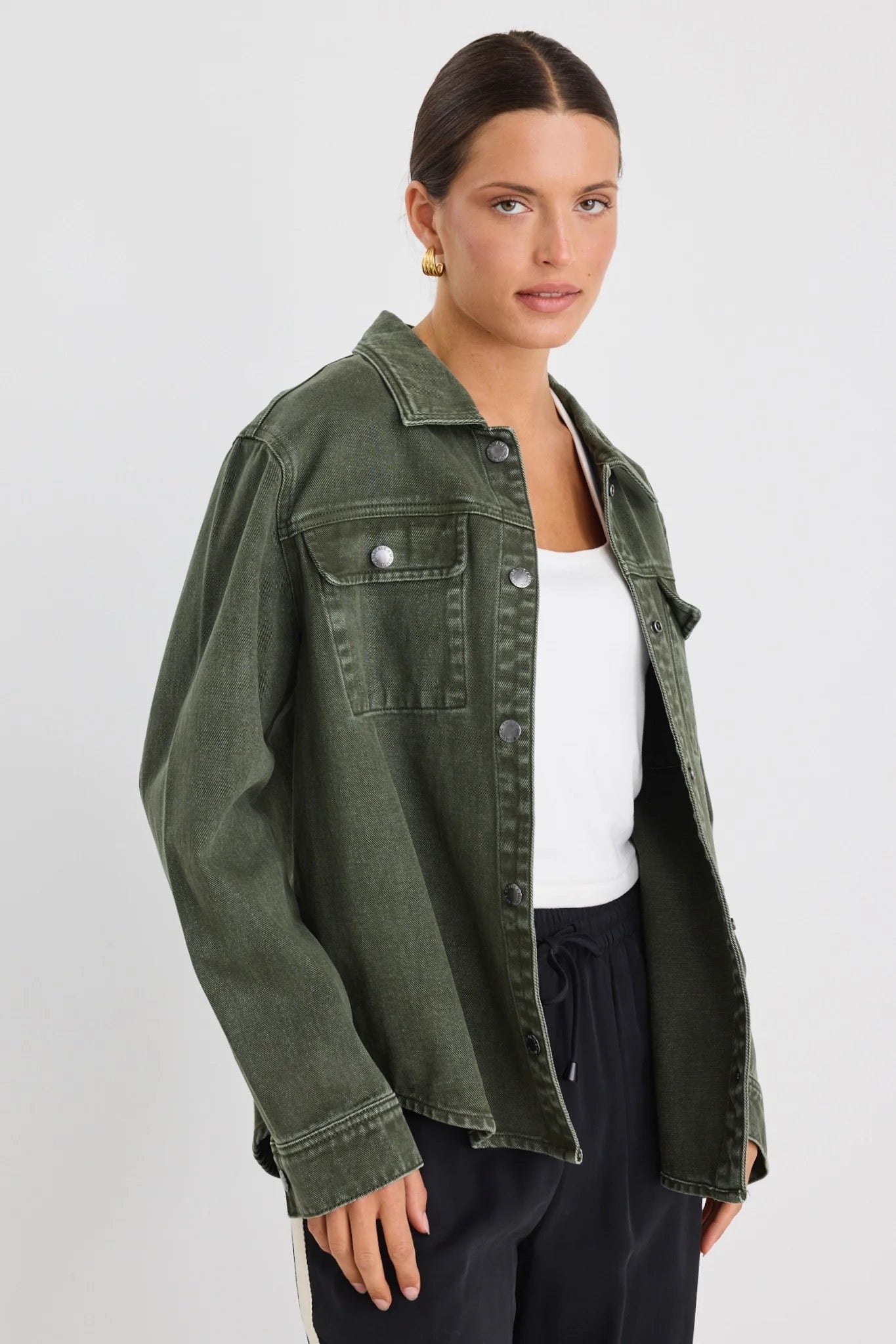 Penny Dark Khaki Denim Shacket