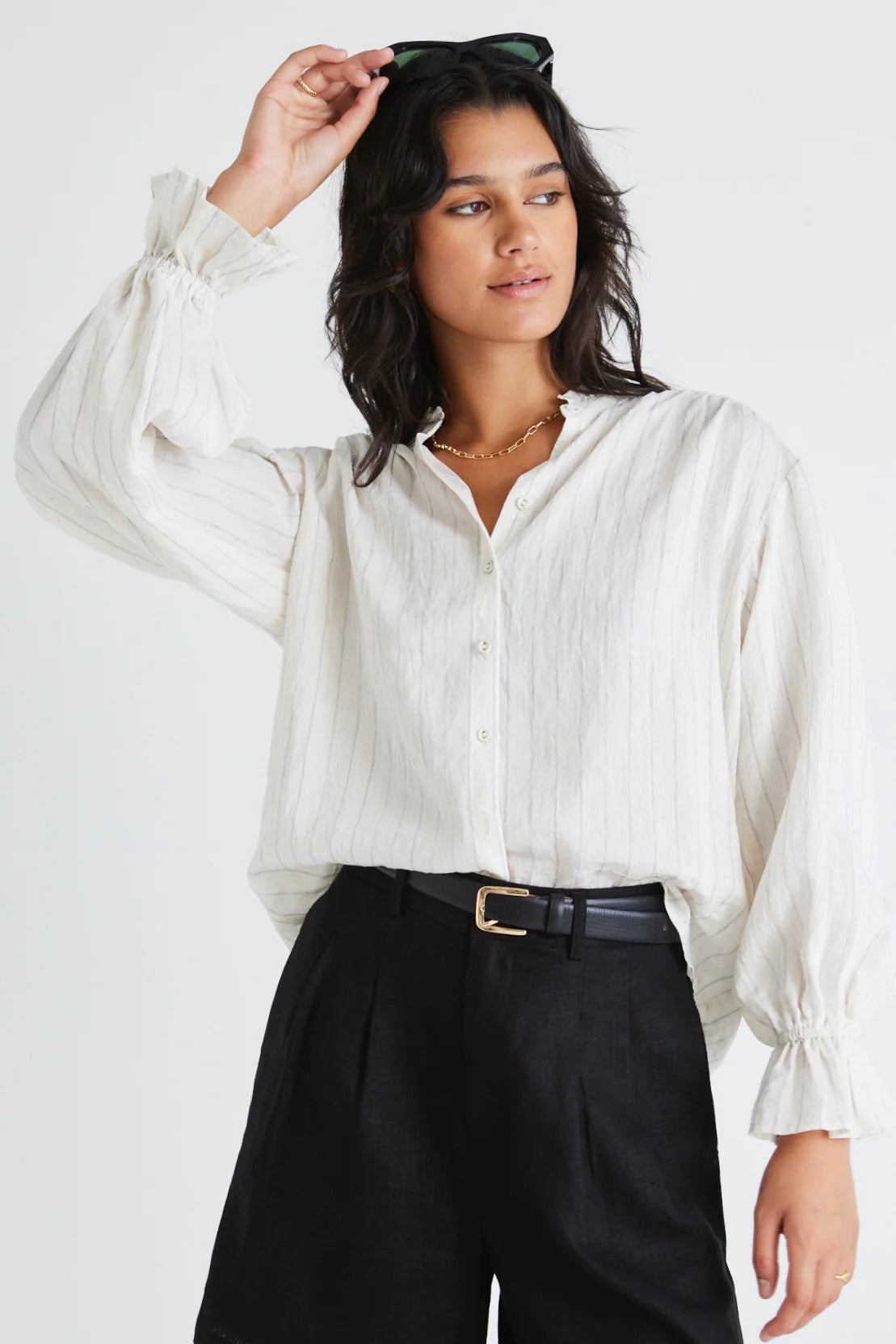 Relatable ivory stripe frill top
