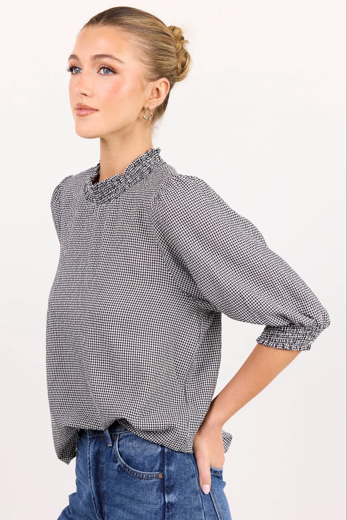 Influential black white mini gingham top