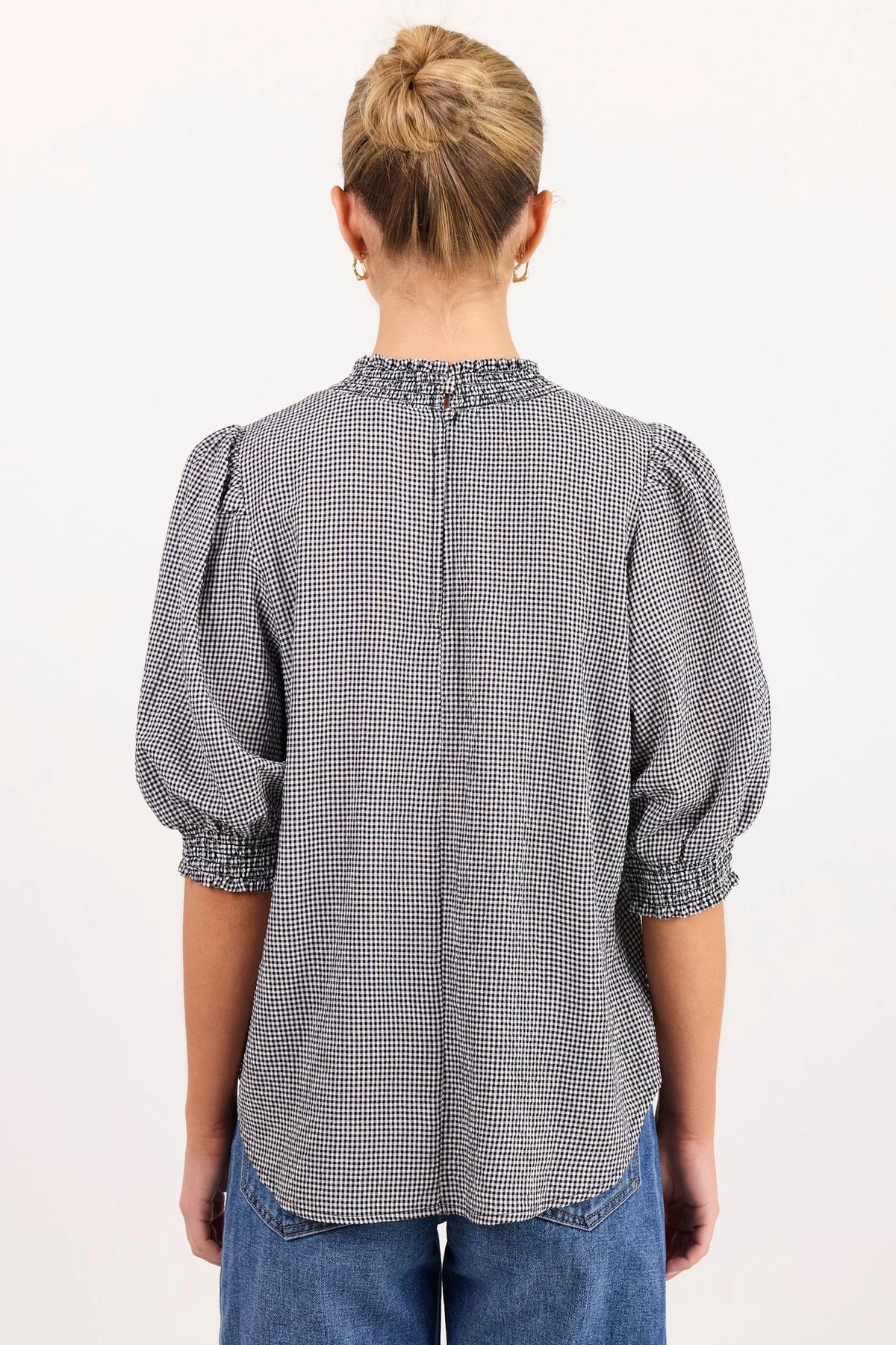Influential black white mini gingham top