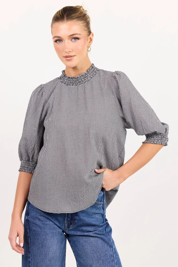 Influential black white mini gingham top