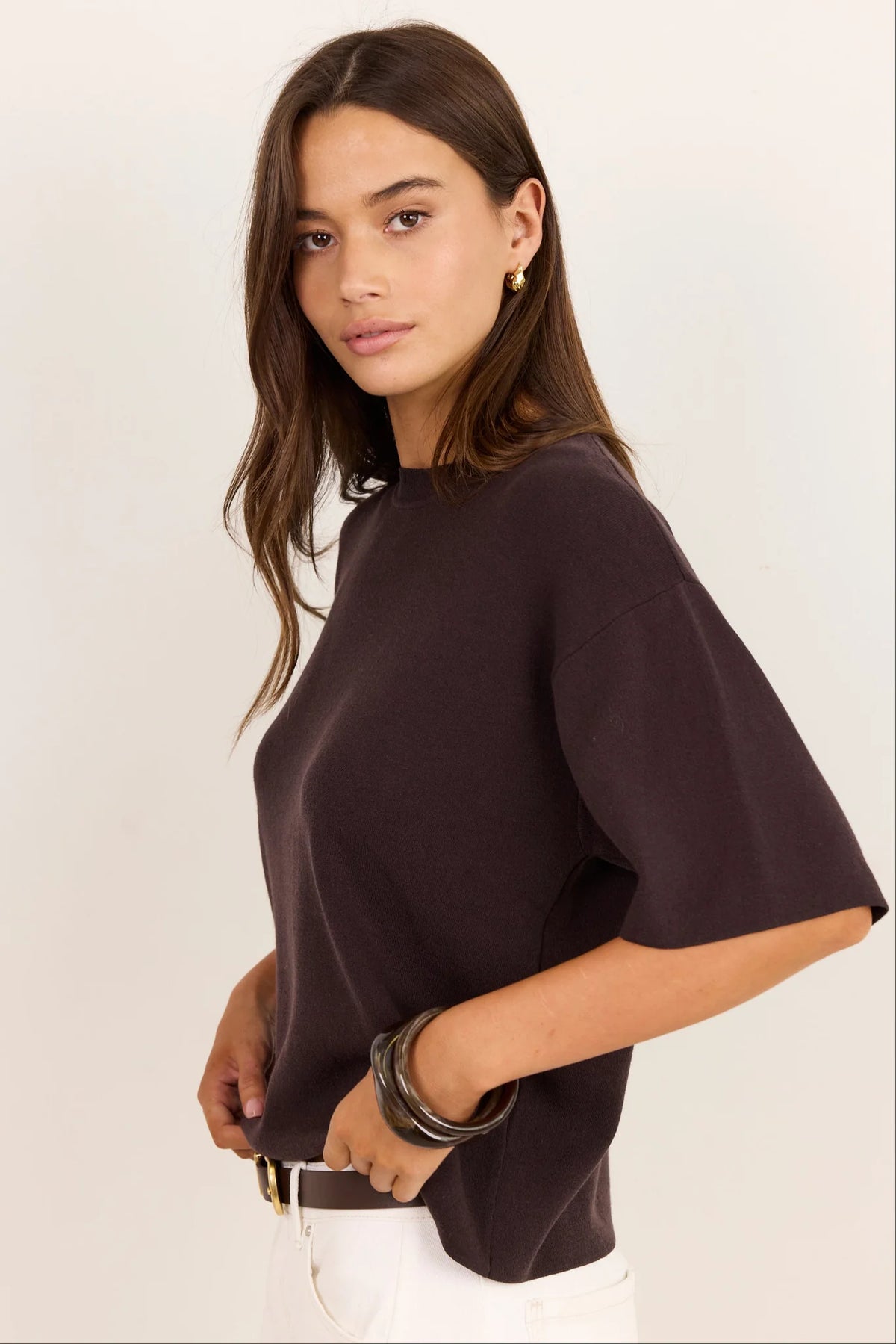 Intrepid chocolate relaxed knit tee
