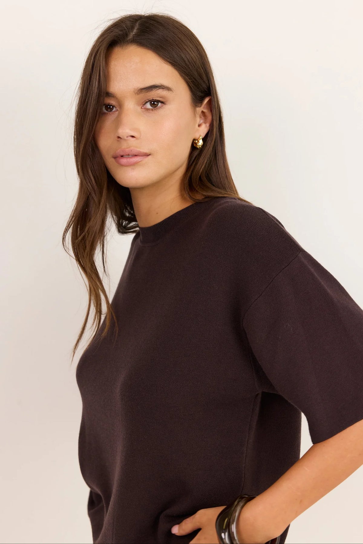 Intrepid chocolate relaxed knit tee