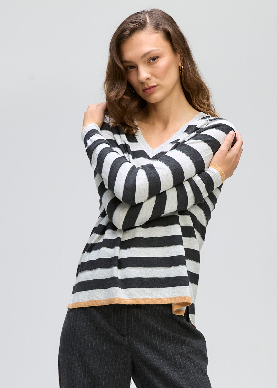 Stripe V Jumper LT Marl