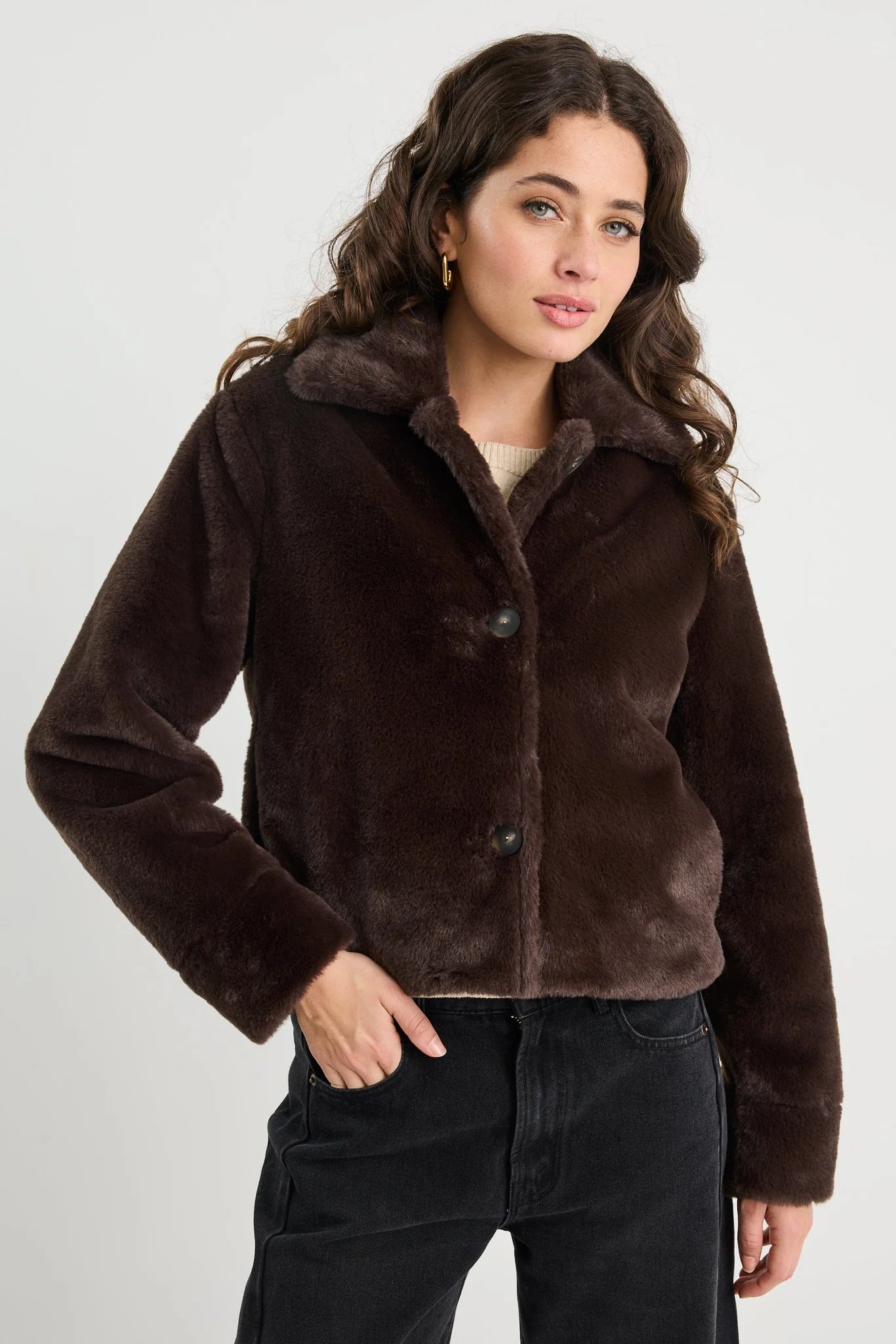 Lodge chocolate faux fur jacket