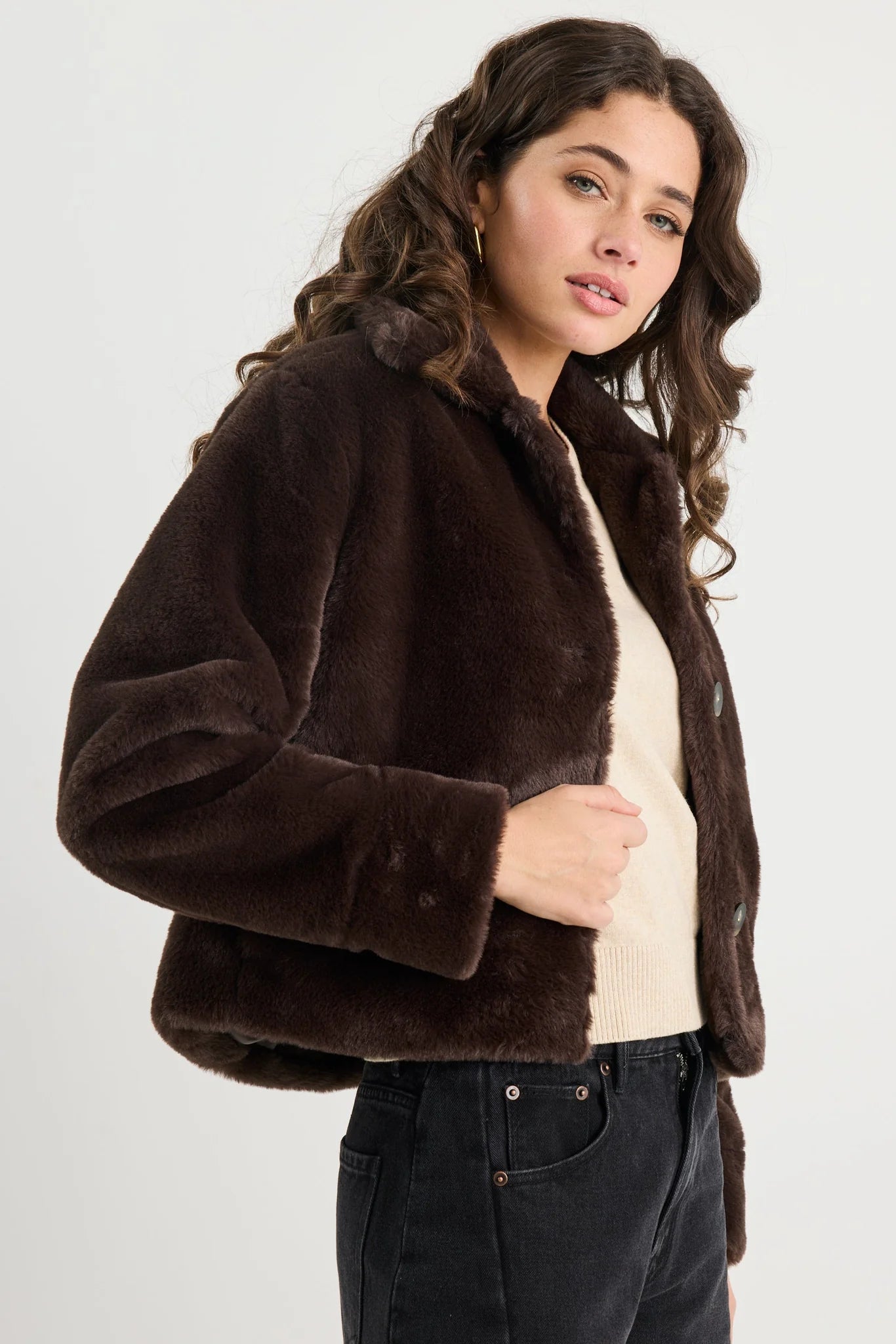 Lodge chocolate faux fur jacket