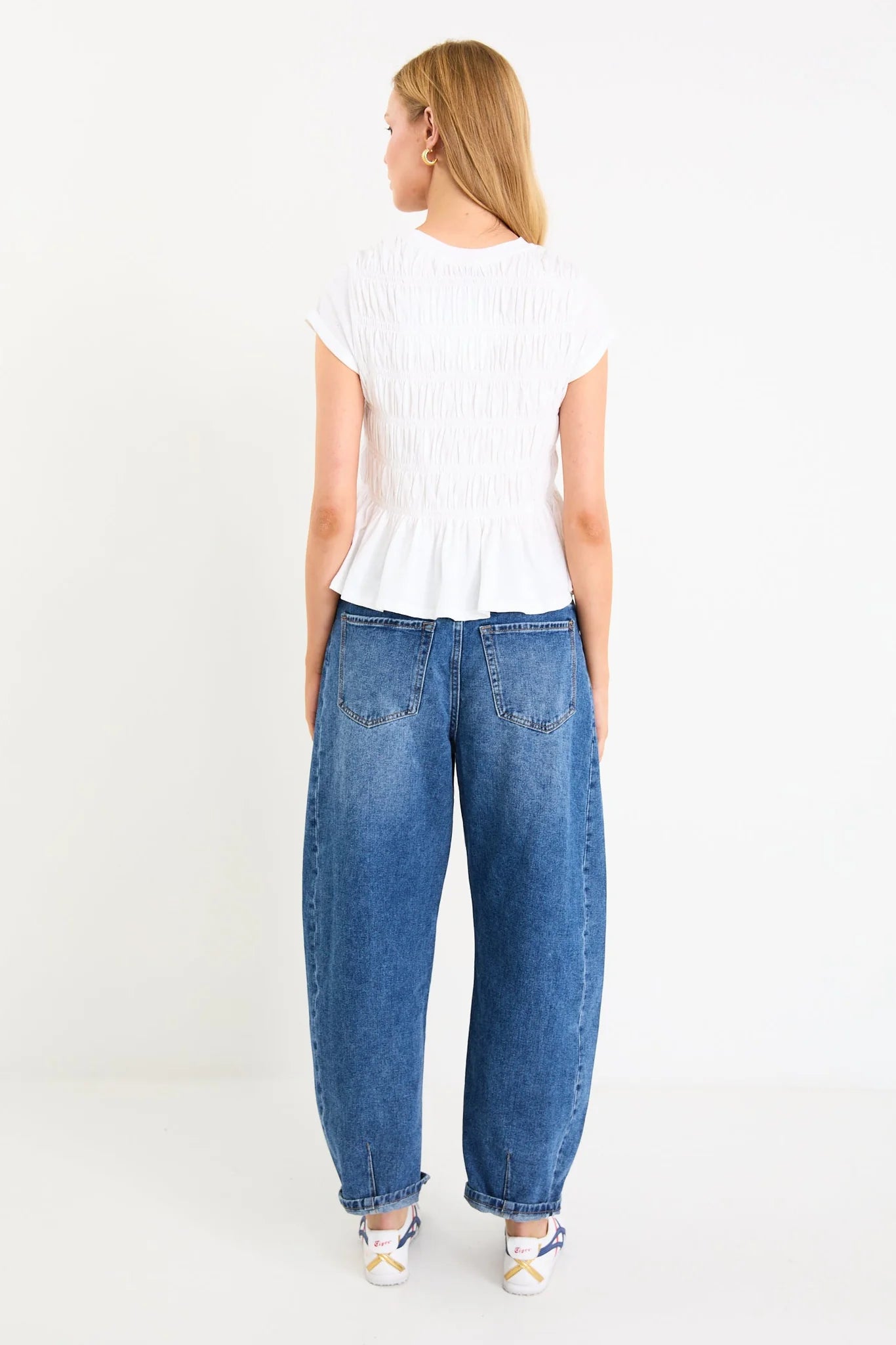 Neat White Slub Shirred Tee