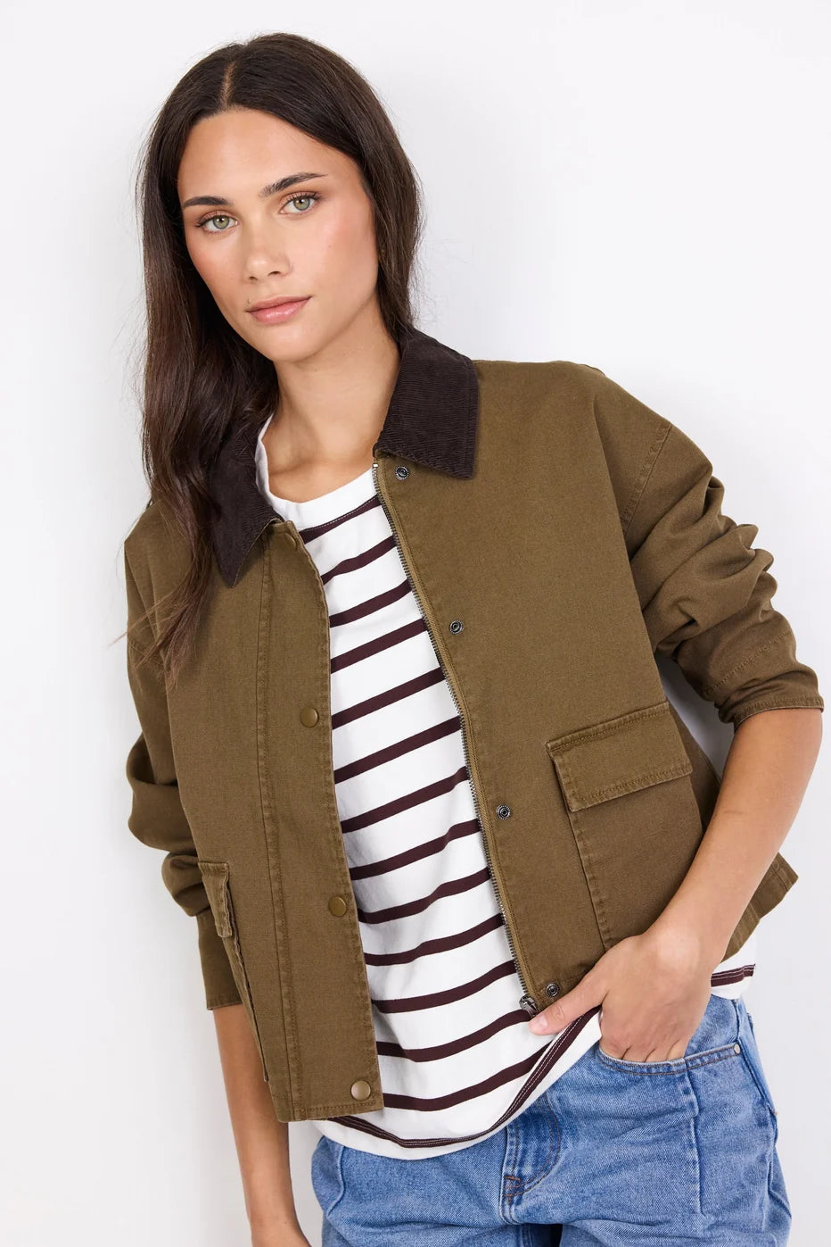 Newcomer mocha barn cord collar jacket