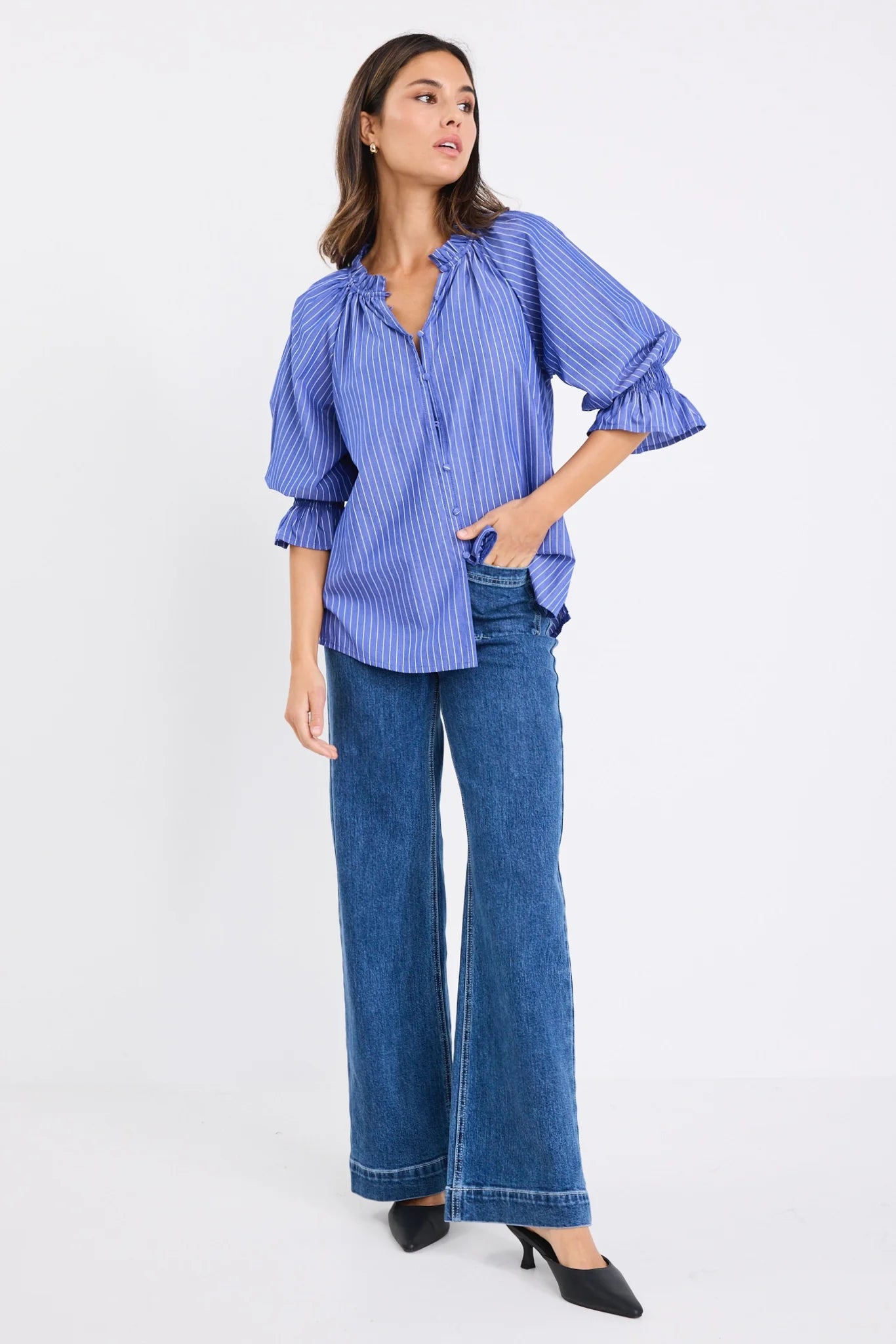 Noetic Dark Blue Stripe Blouse