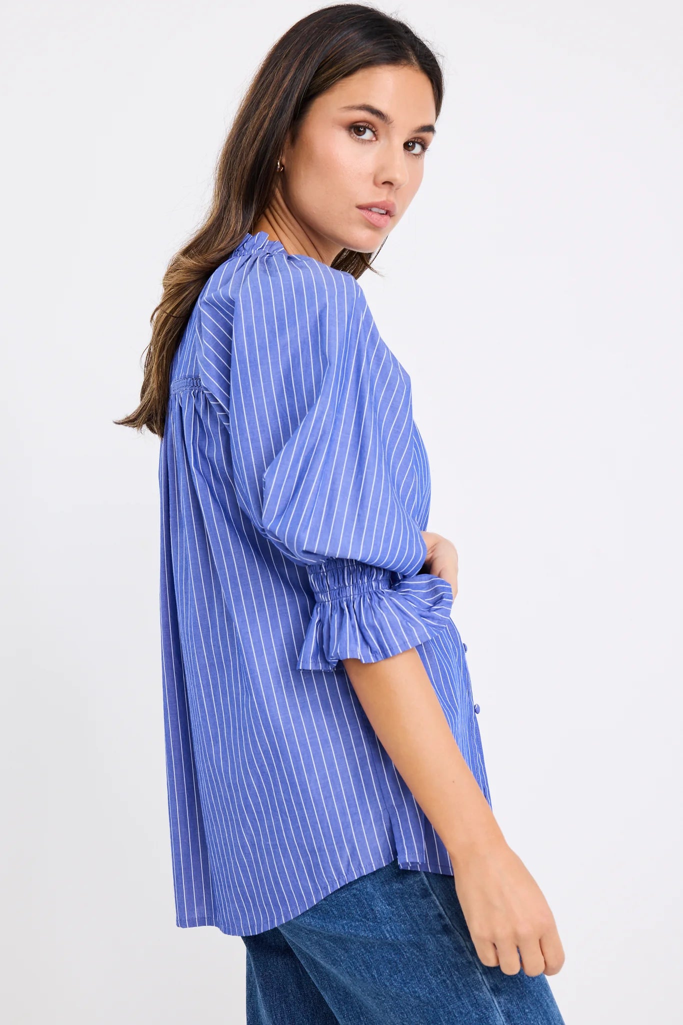 Noetic Dark Blue Stripe Blouse
