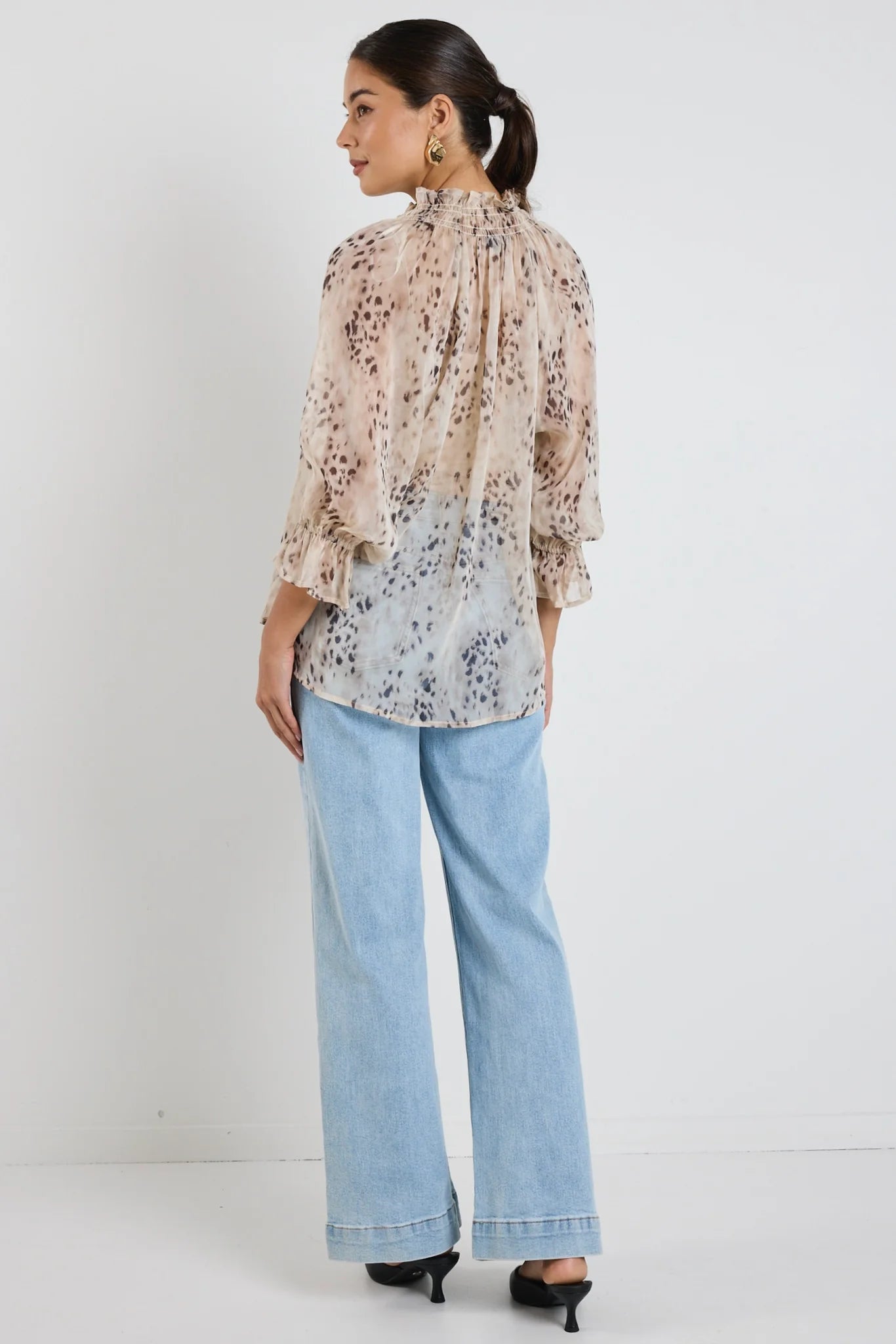 Odyssey Beige Leopard Shirred Top