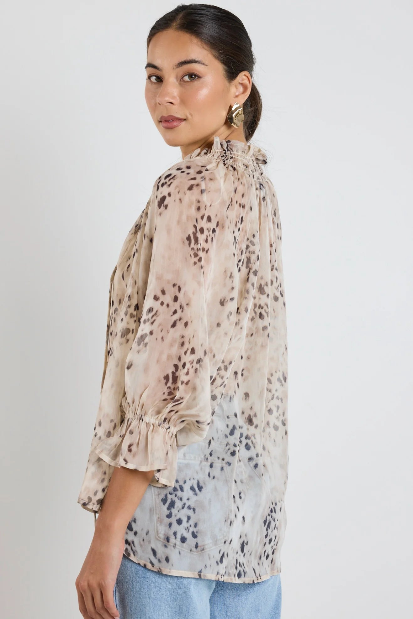 Odyssey Beige Leopard Shirred Top