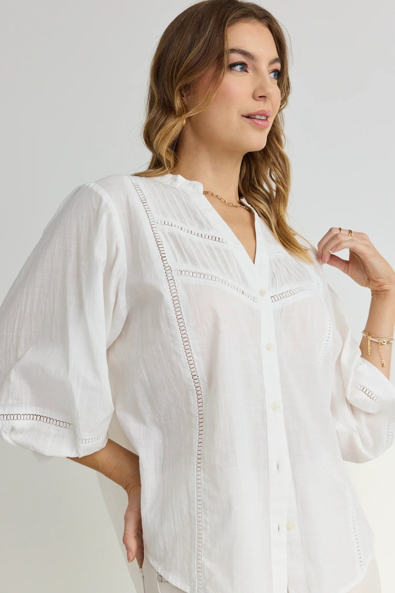 Ornamental white lace insert shirt