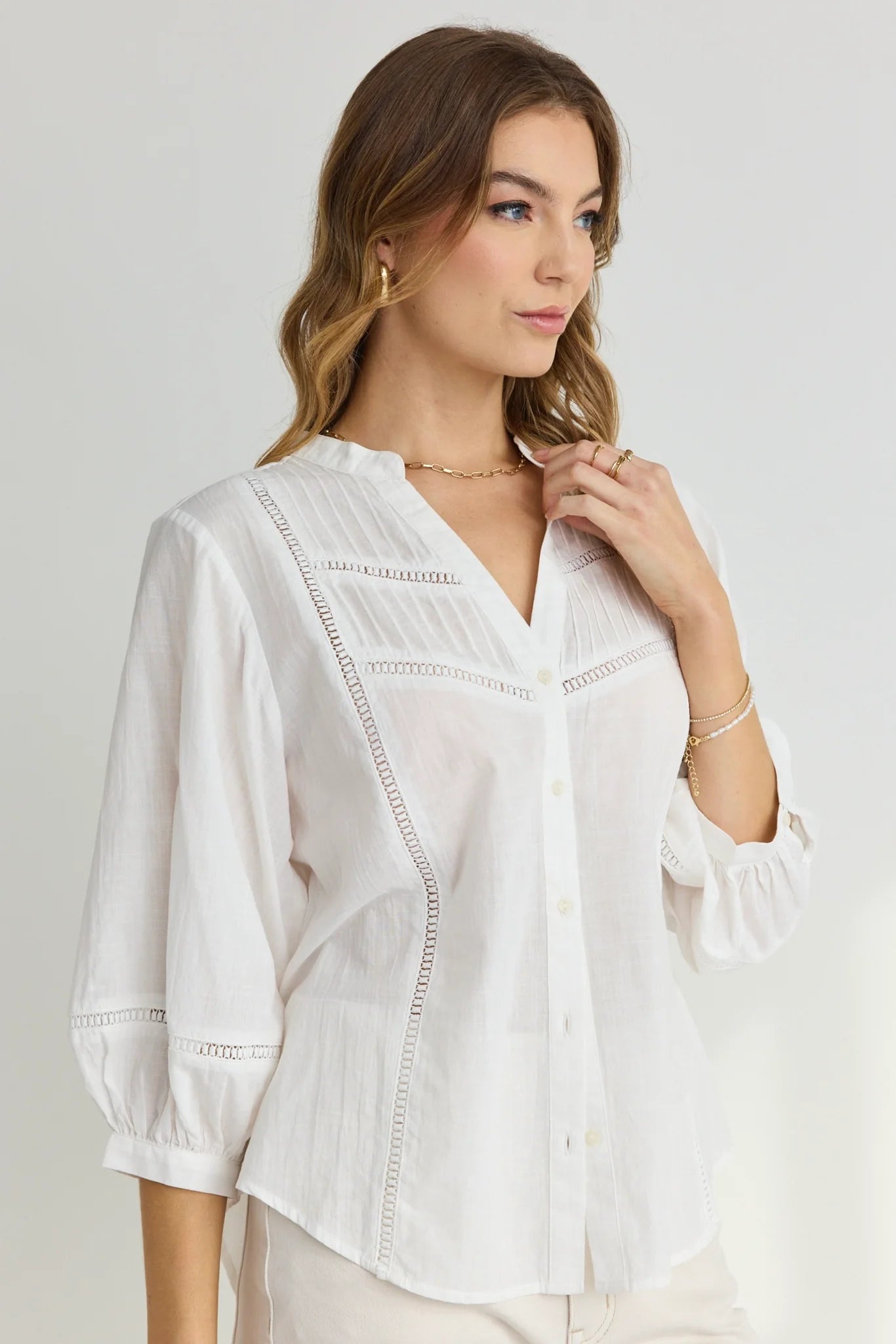 Ornamental white lace insert shirt