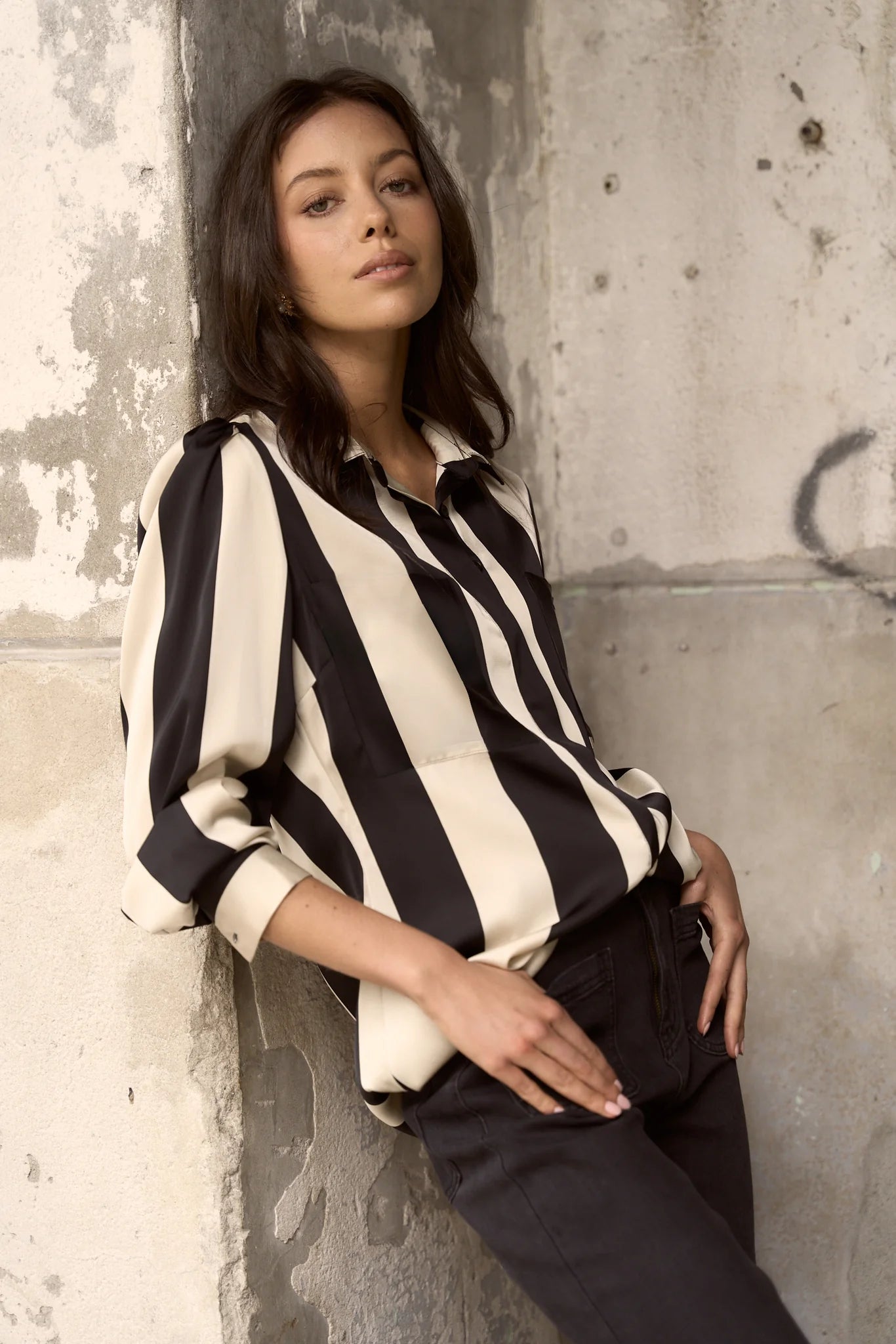 Solidify Black Sand Stripe Blouse