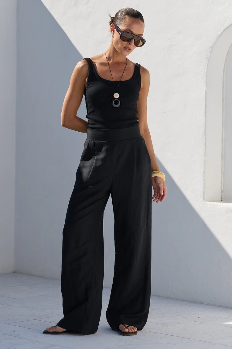 Guardian black linen viscose elastic back pants