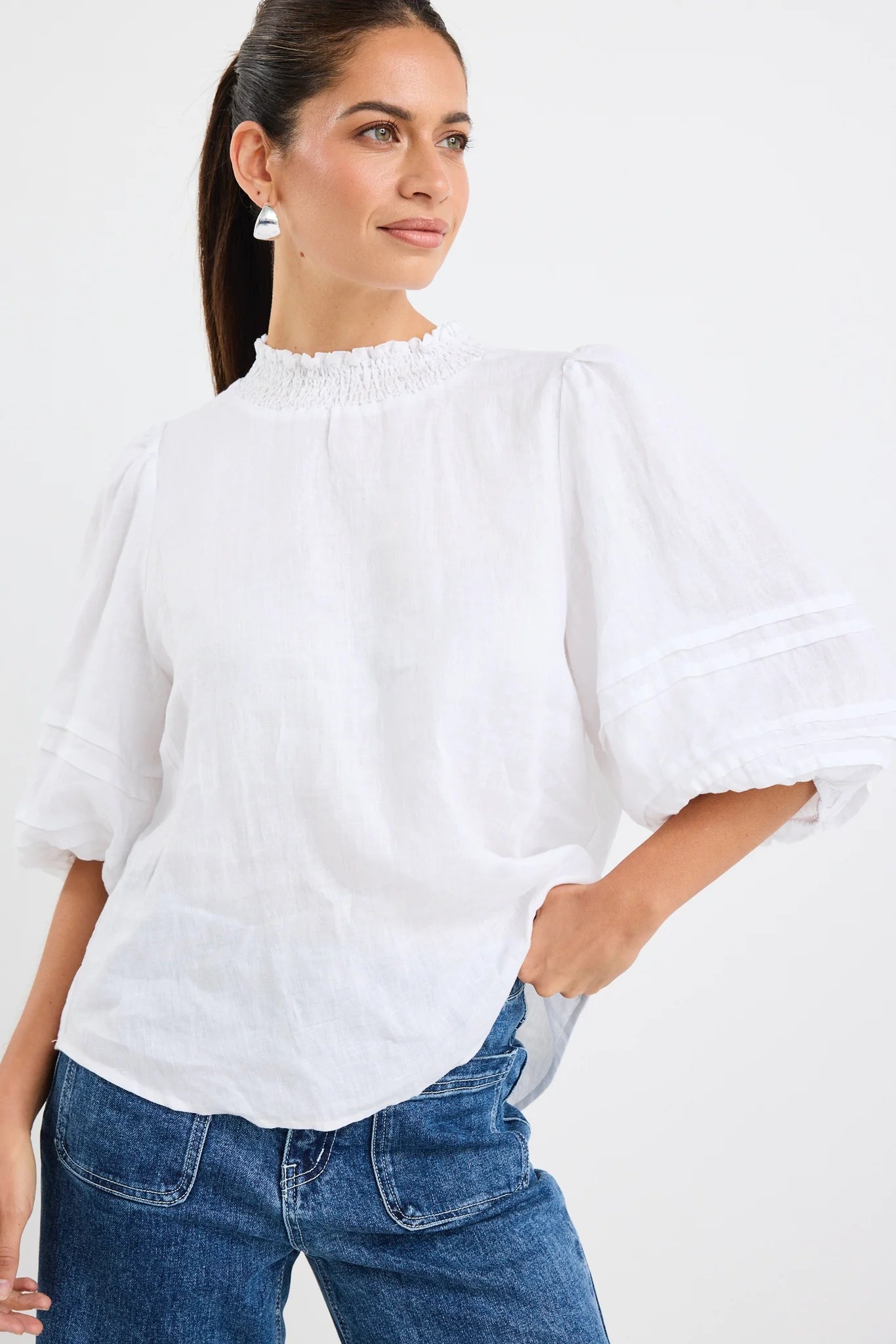 Polished Ivory linen High Neck Top