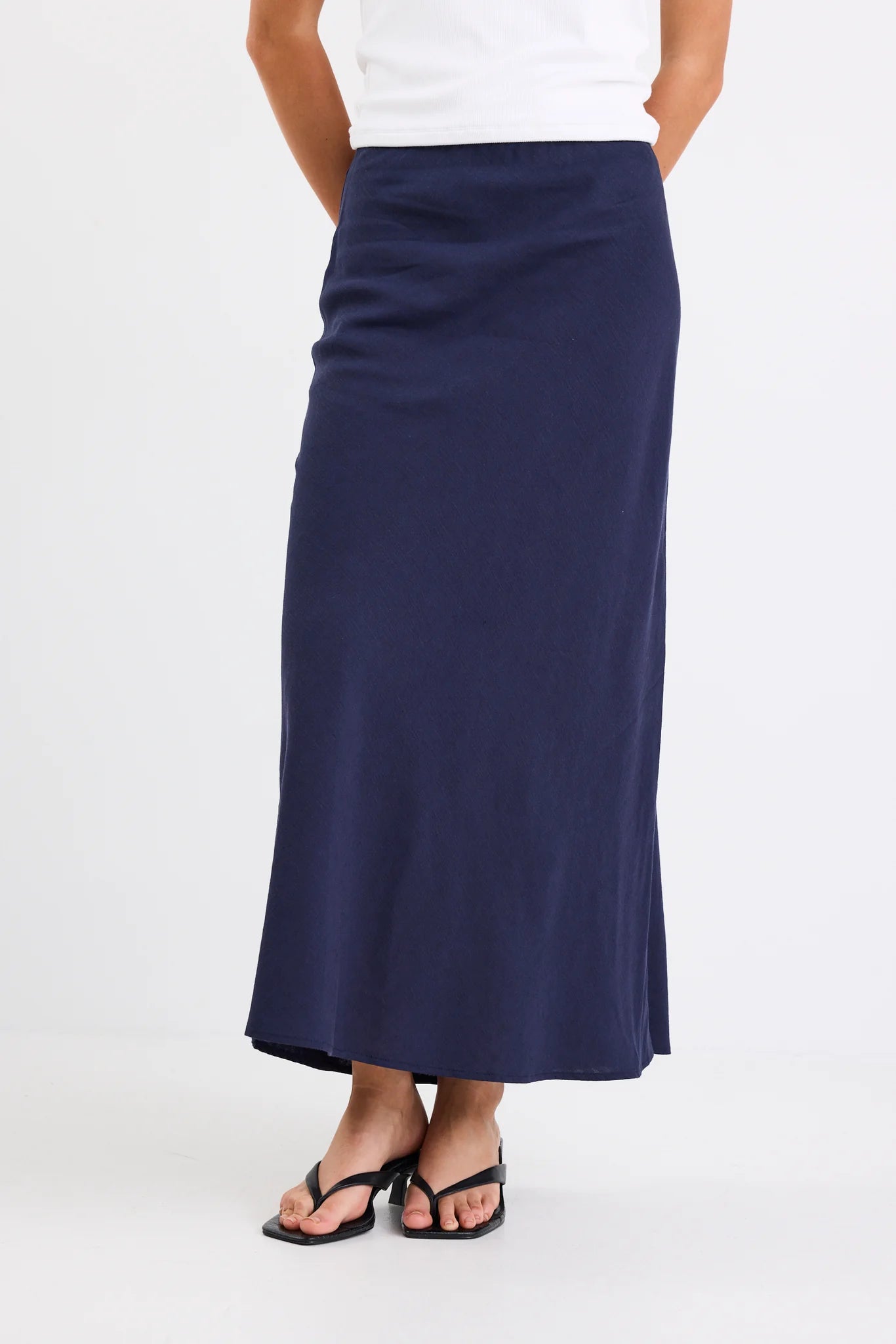 Bliss Navy Linen Midi Skirt
