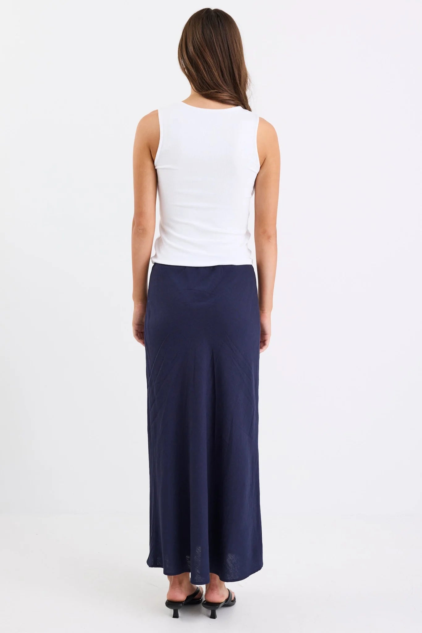 Bliss Navy Linen Midi Skirt