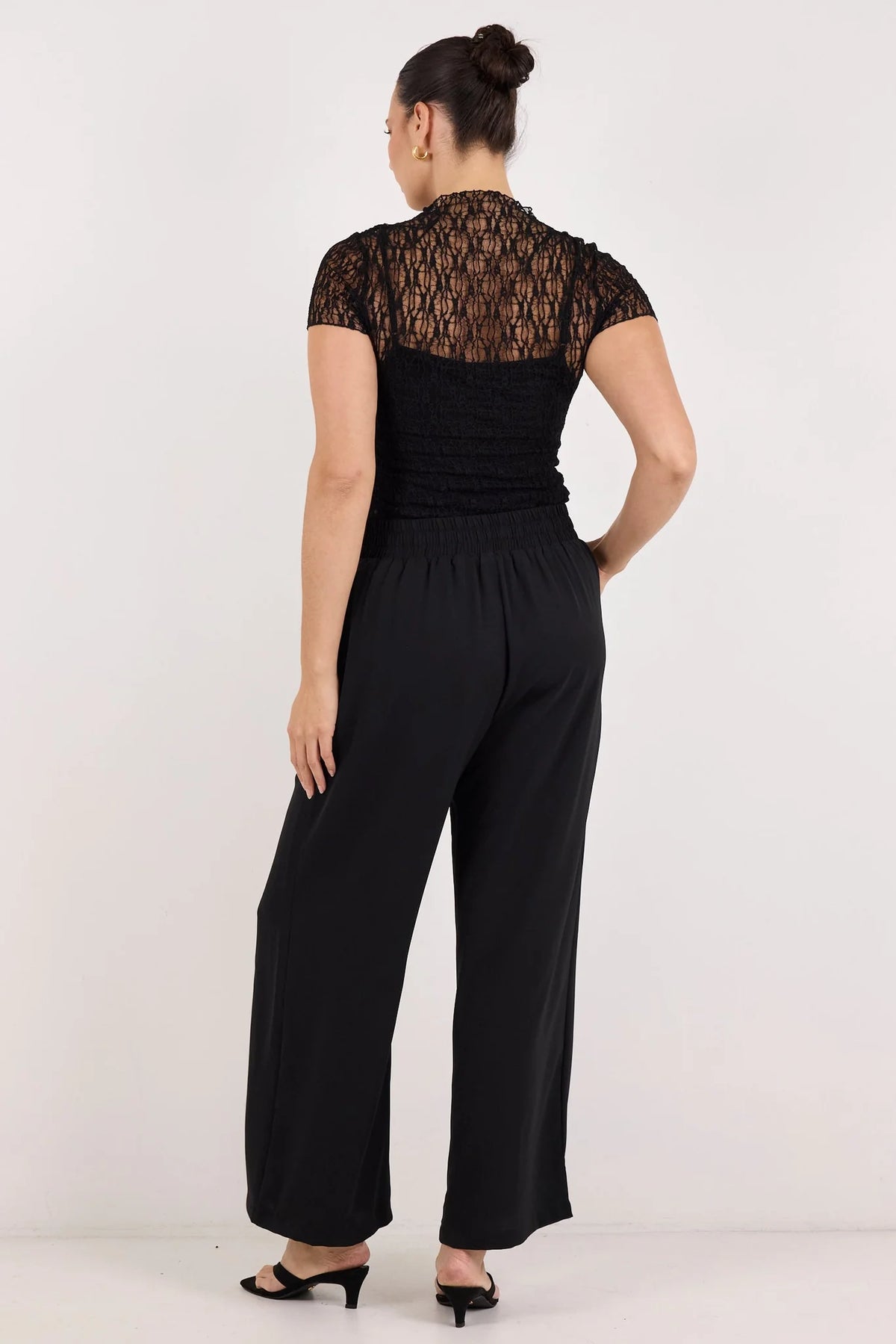 Guardian black linen viscose elastic back pants