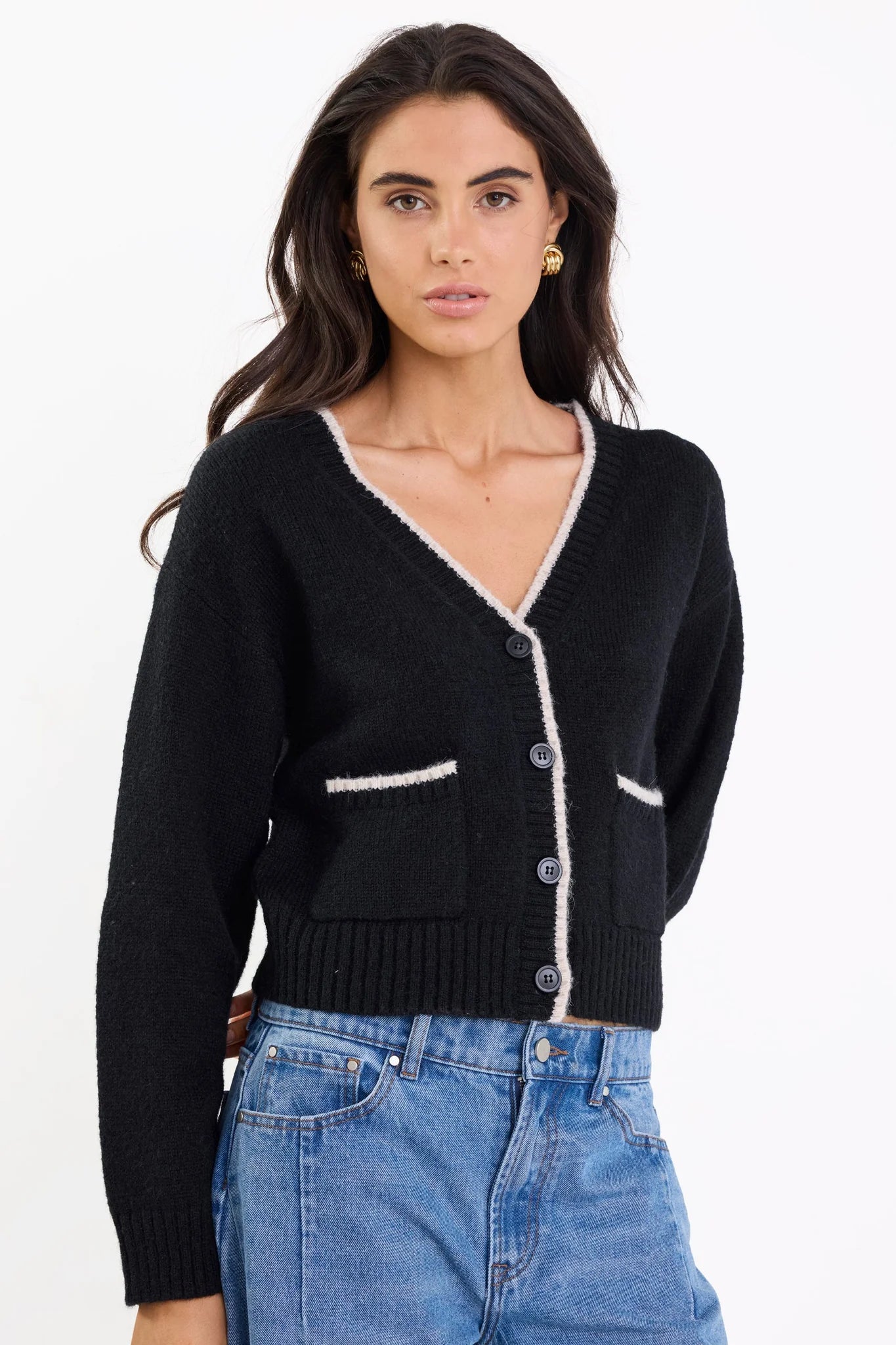 Rapport Black Contrast Edge Cardigan