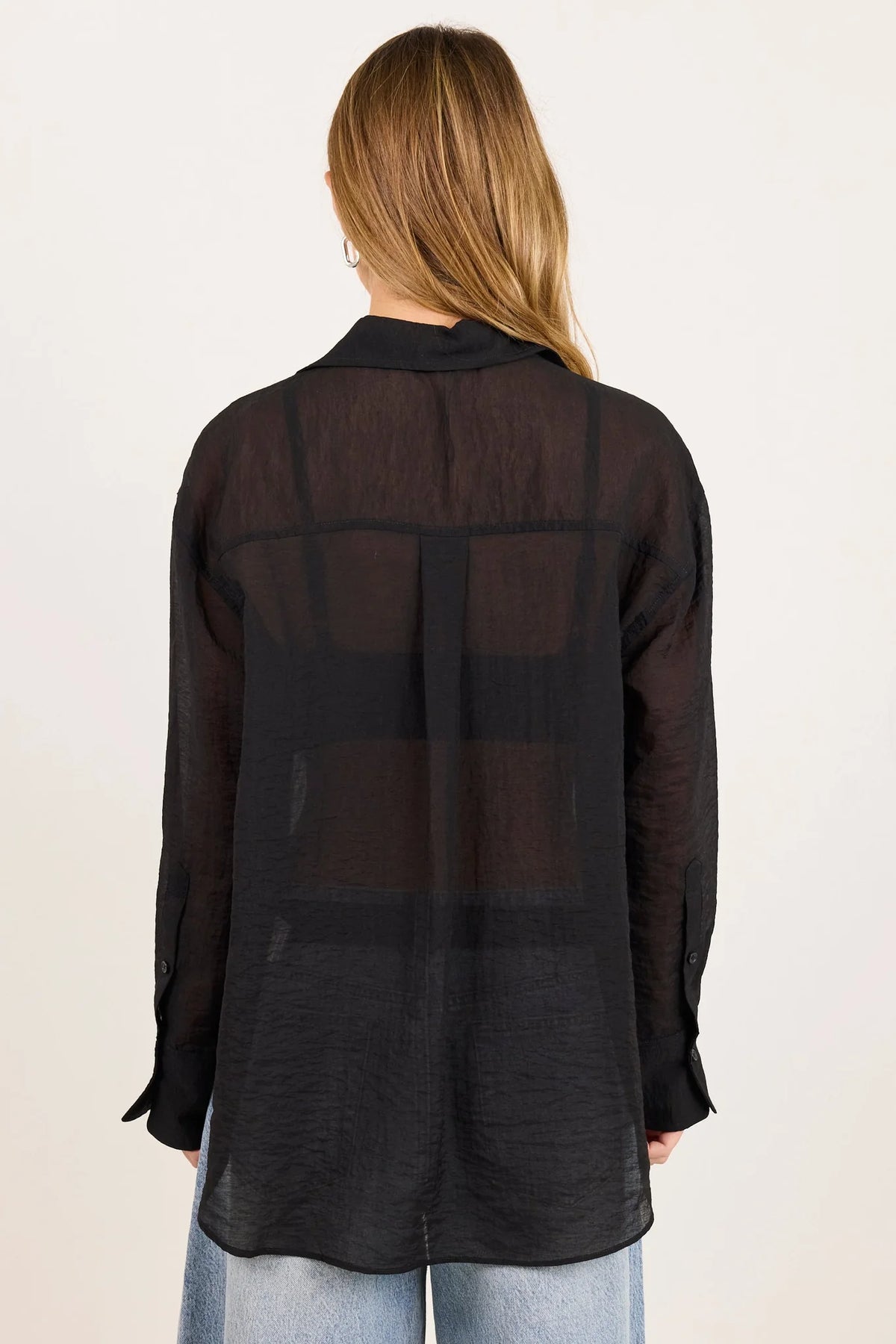 Reflex black semi sheer oversized boyfriend shirt