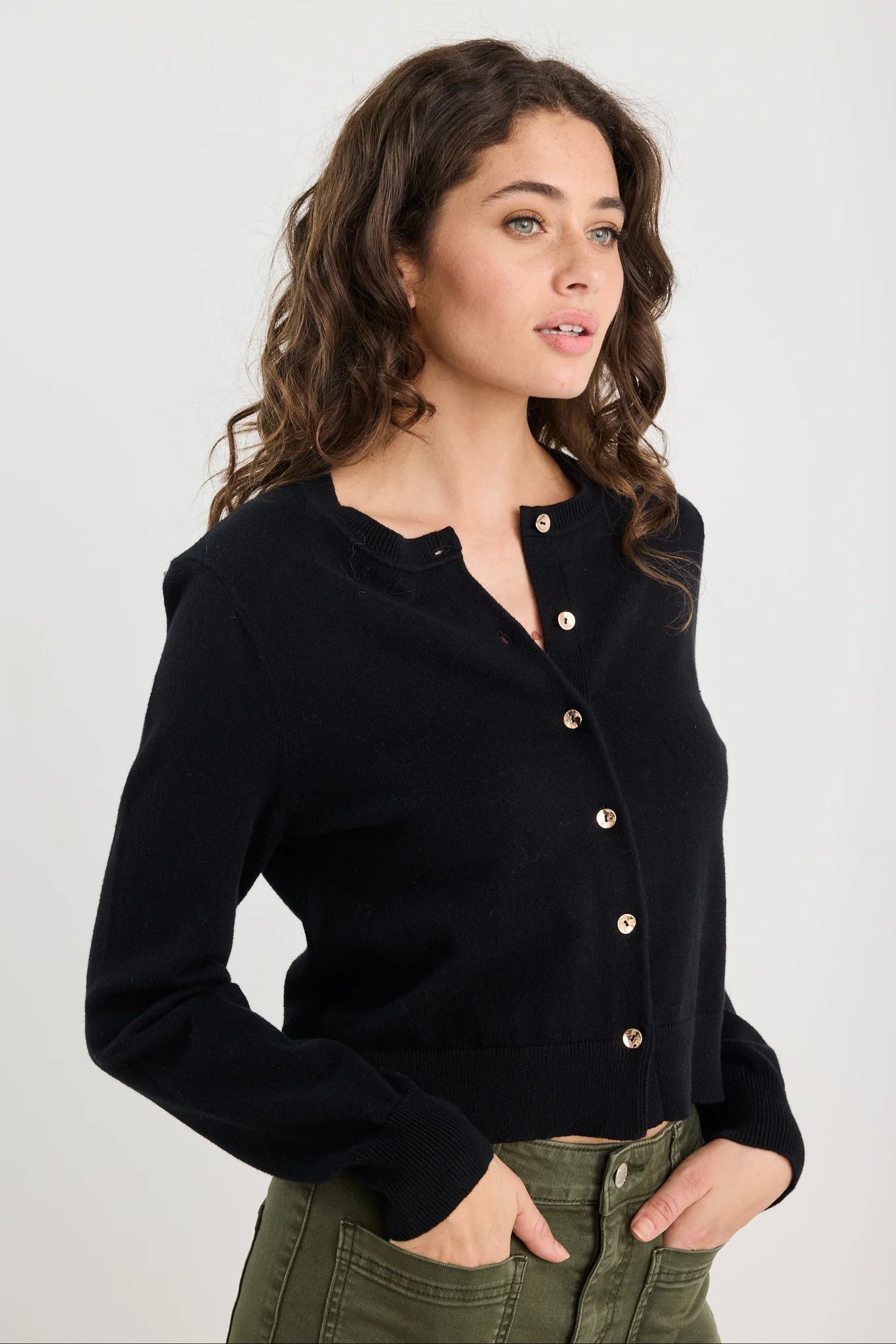 Replica black cotton cashmere crew neck  cardi