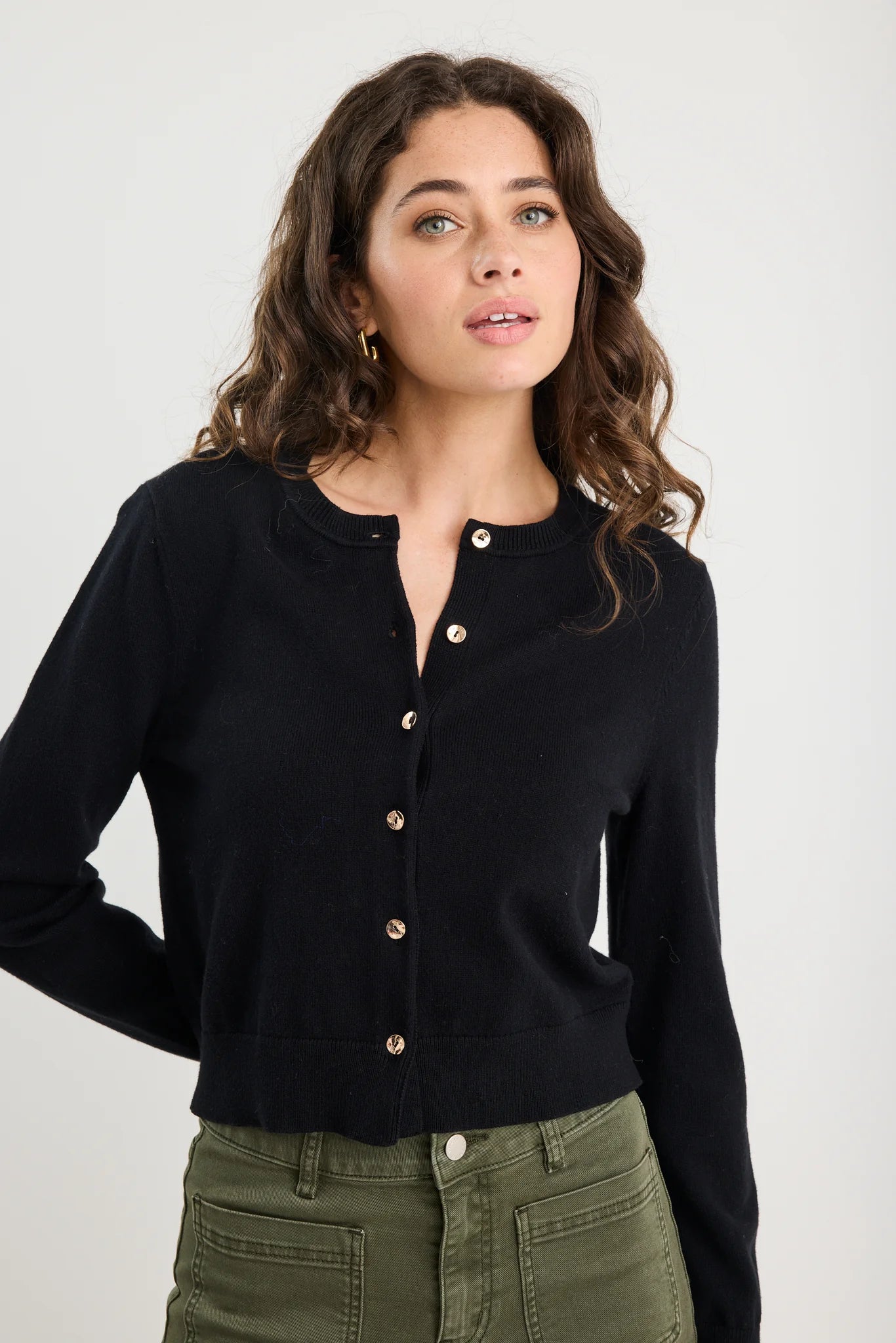 Replica black cotton cashmere crew neck  cardi