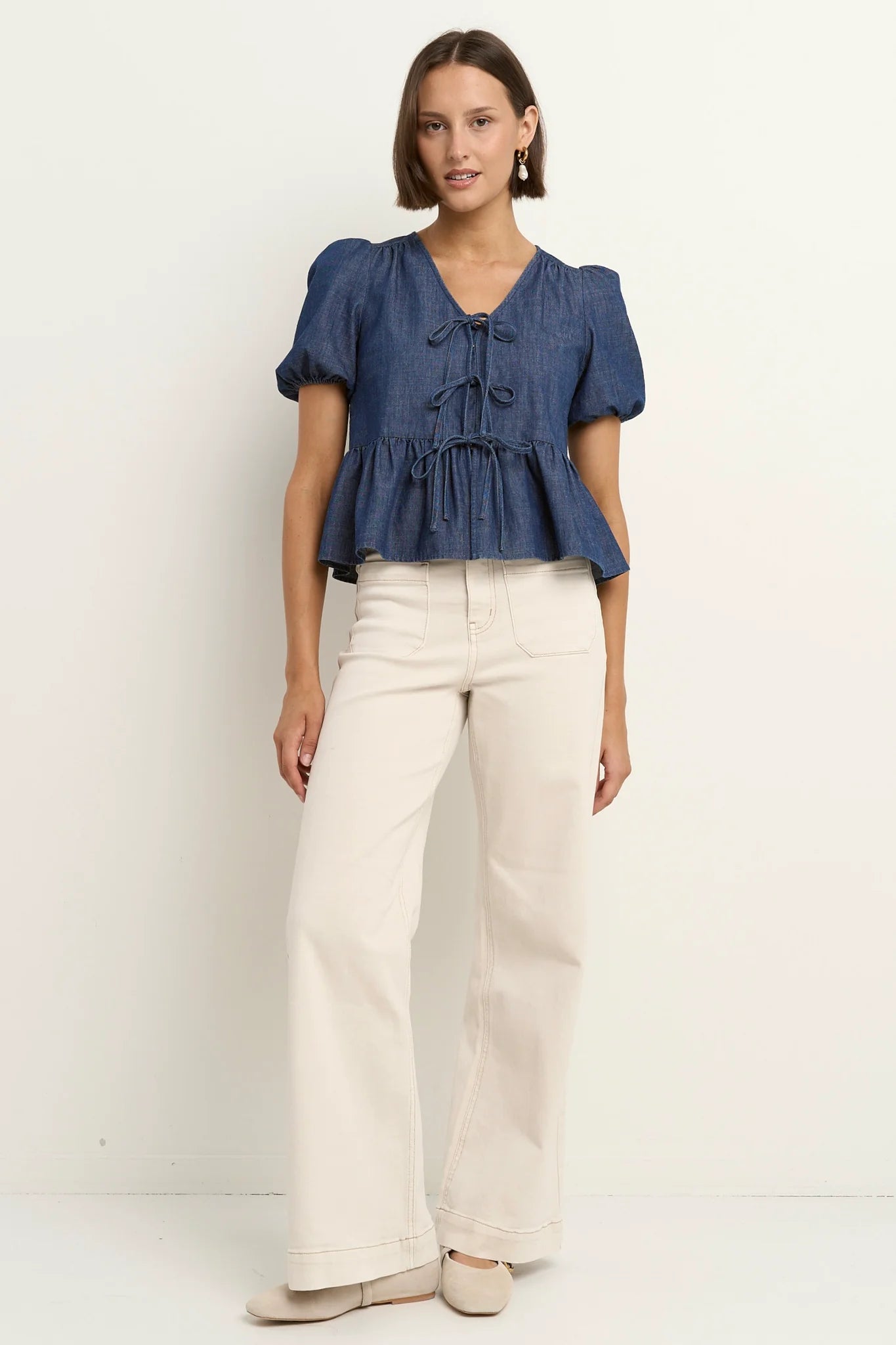 Restore Storm Blue Peplum Top