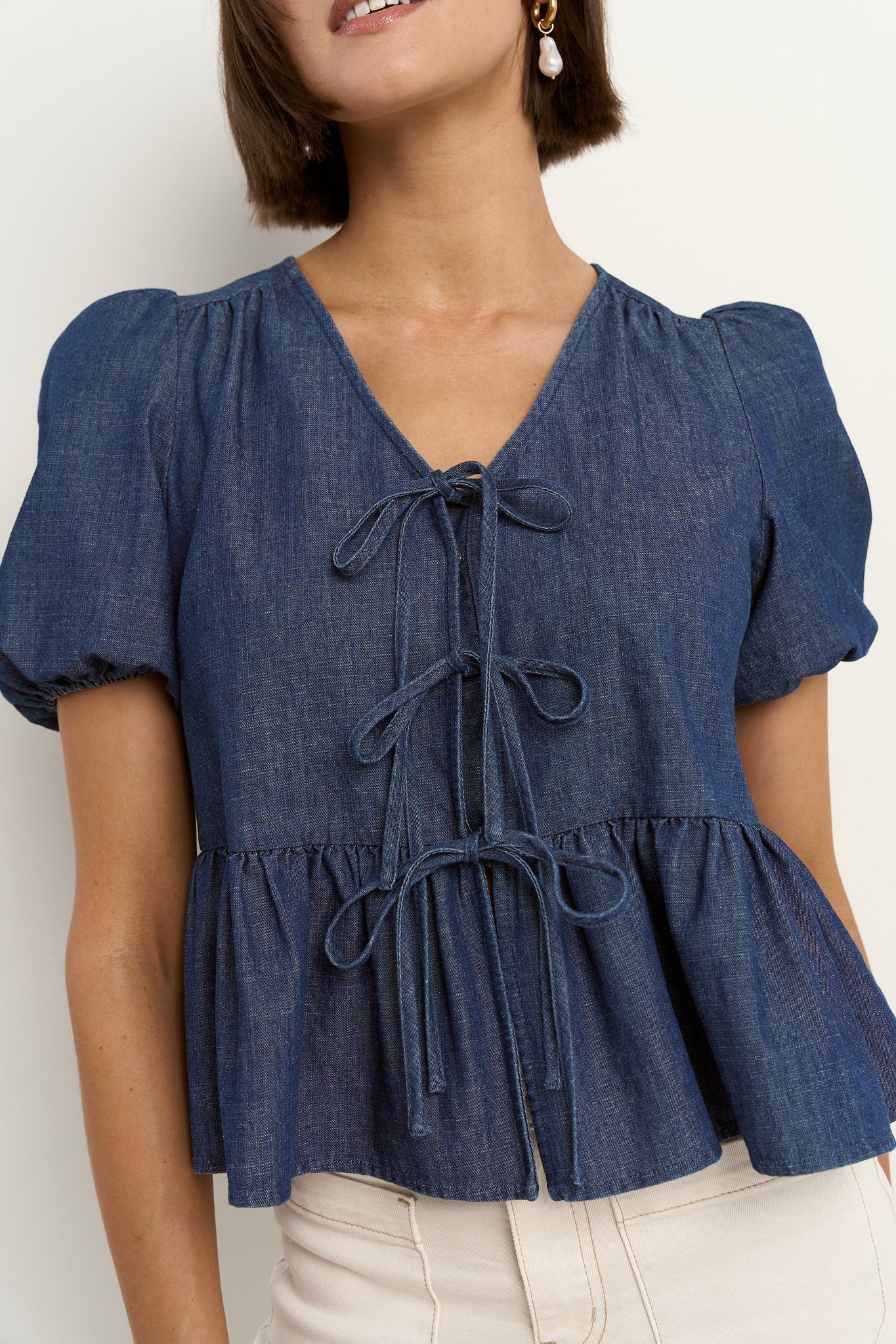 Restore Storm Blue Peplum Top