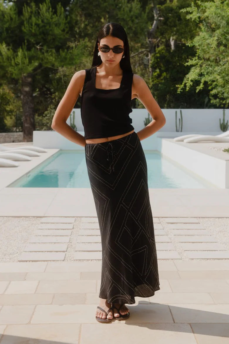 Summit Black Ivory Lines Maxi Skirt