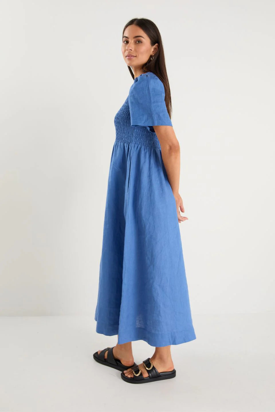 Wren Cornflower Blue Linen Midi Dress