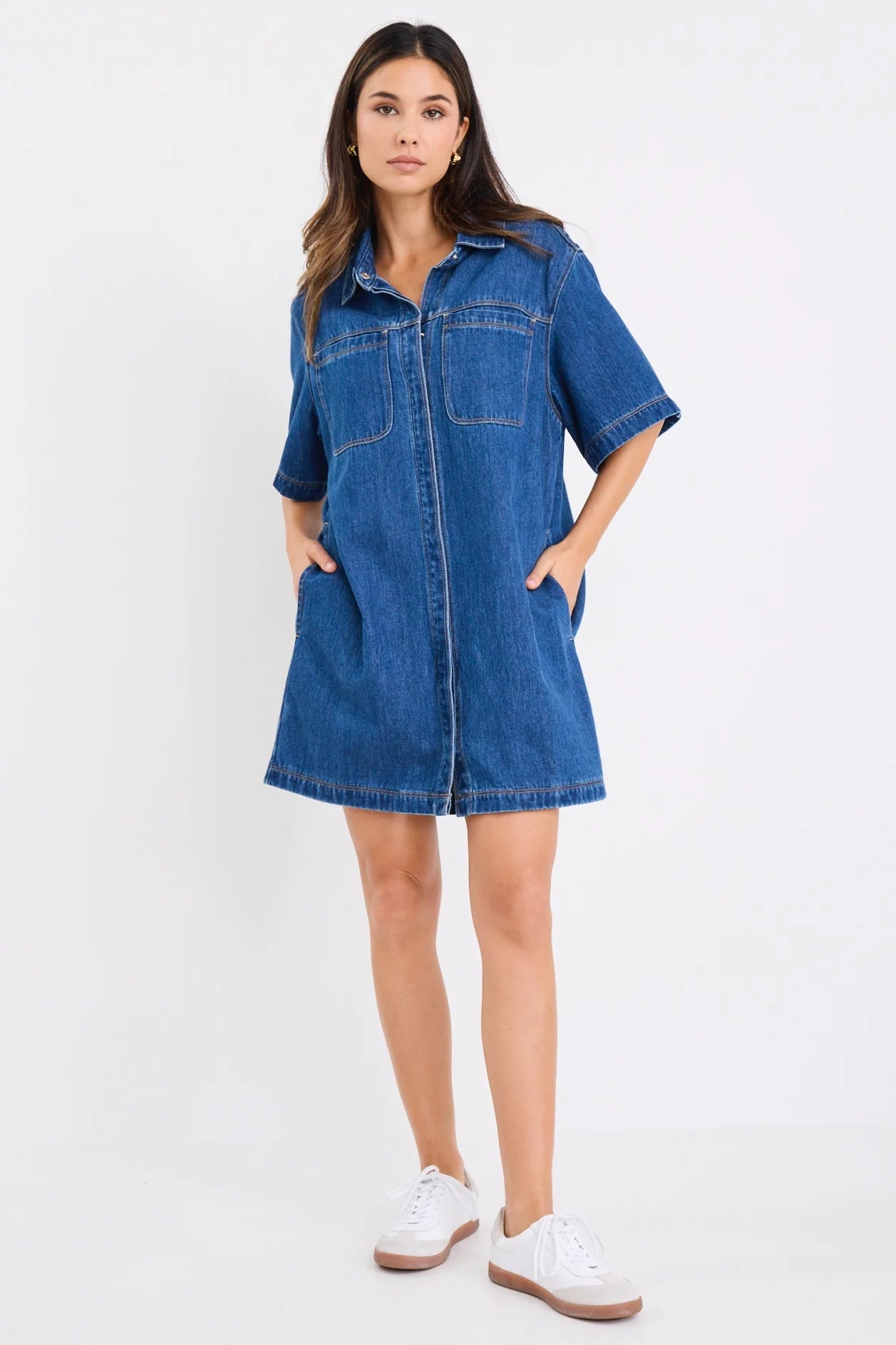 Shortcut Storm Blue Denim Mini Shirt Dress