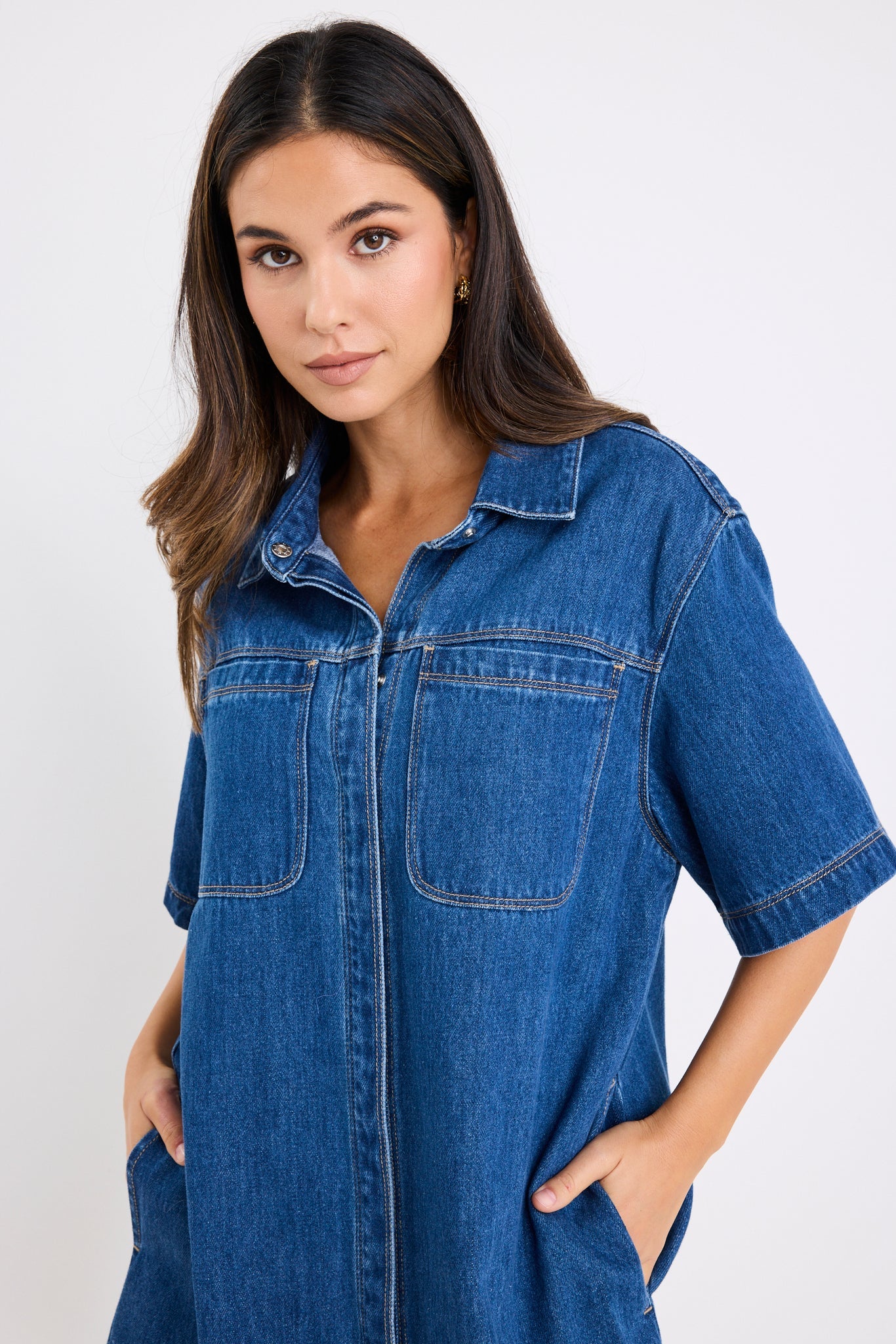 Shortcut Storm Blue Denim Mini Shirt Dress