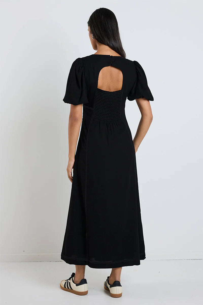 State Black Linen Midi Dress