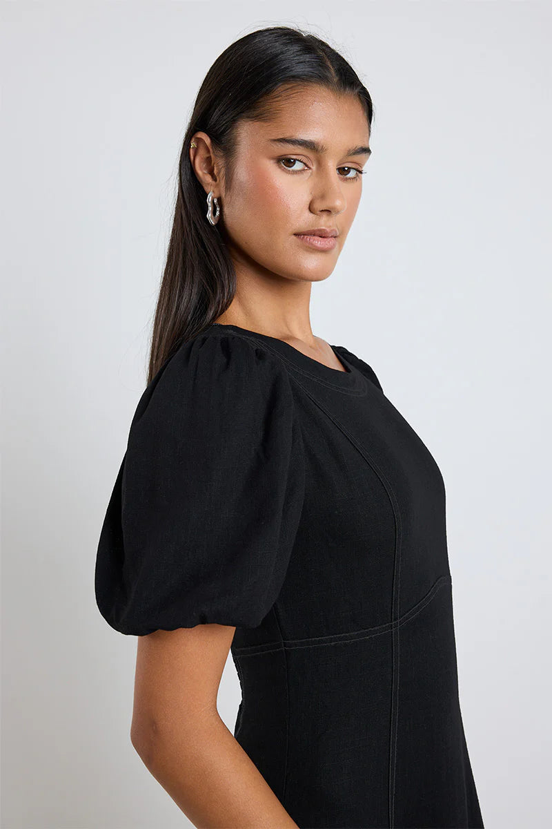 State Black Linen Midi Dress