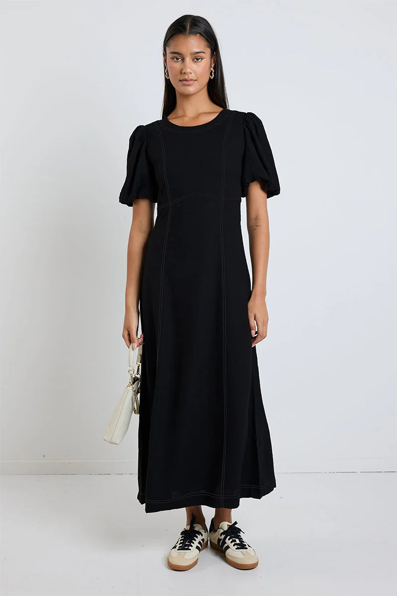 State Black Linen Midi Dress