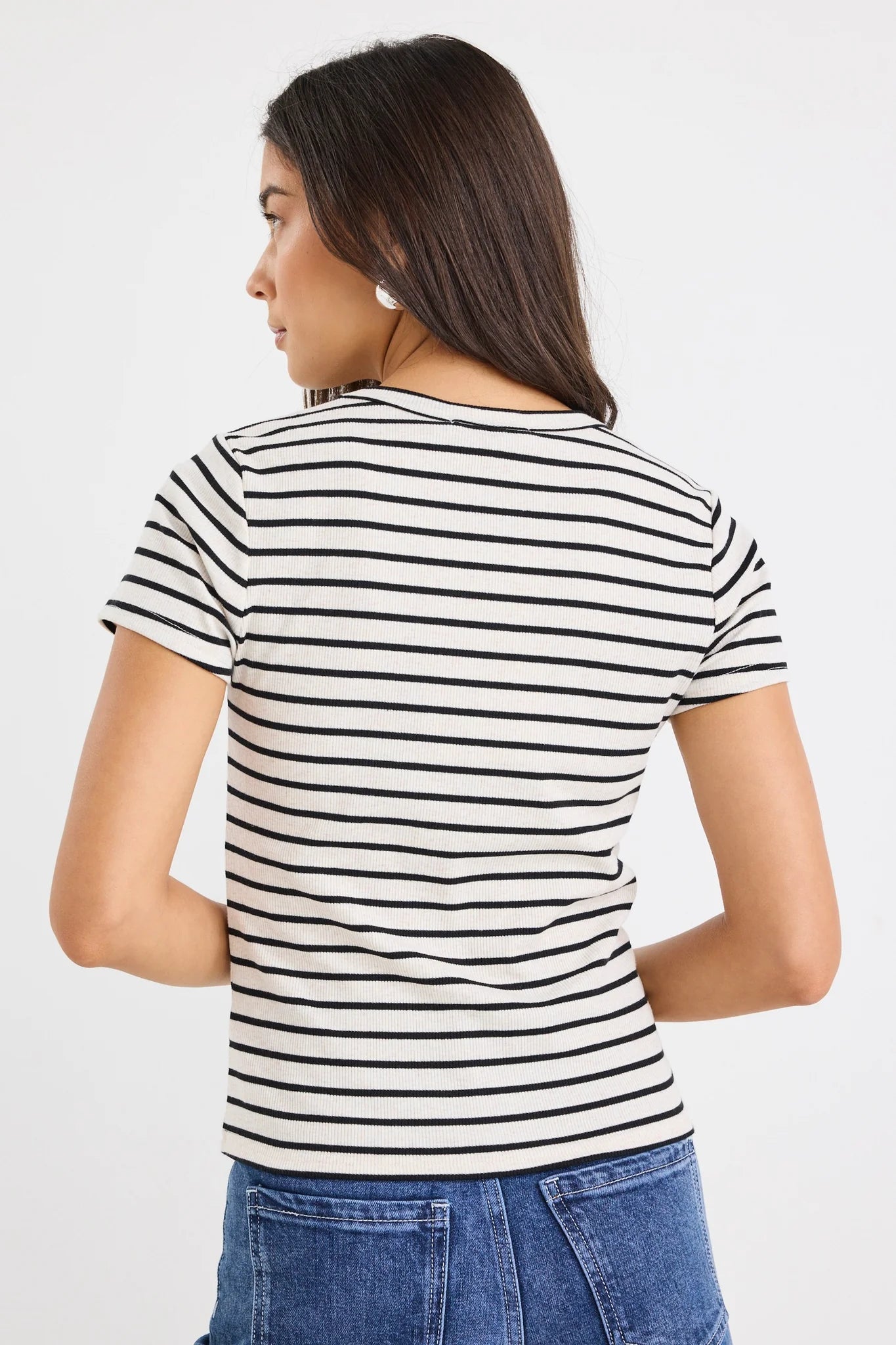 Study Black Ecru Stripe Rib Longer Tee