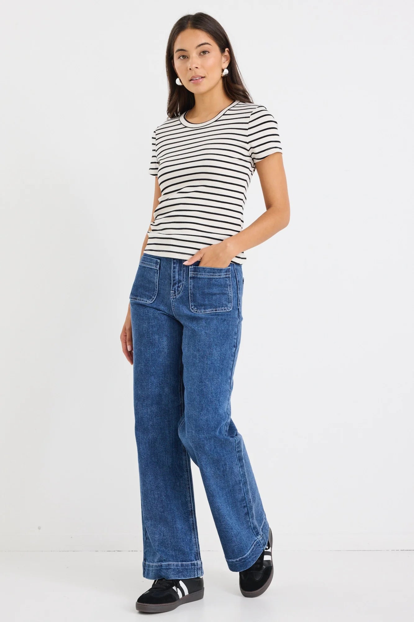 Study Black Ecru Stripe Rib Longer Tee