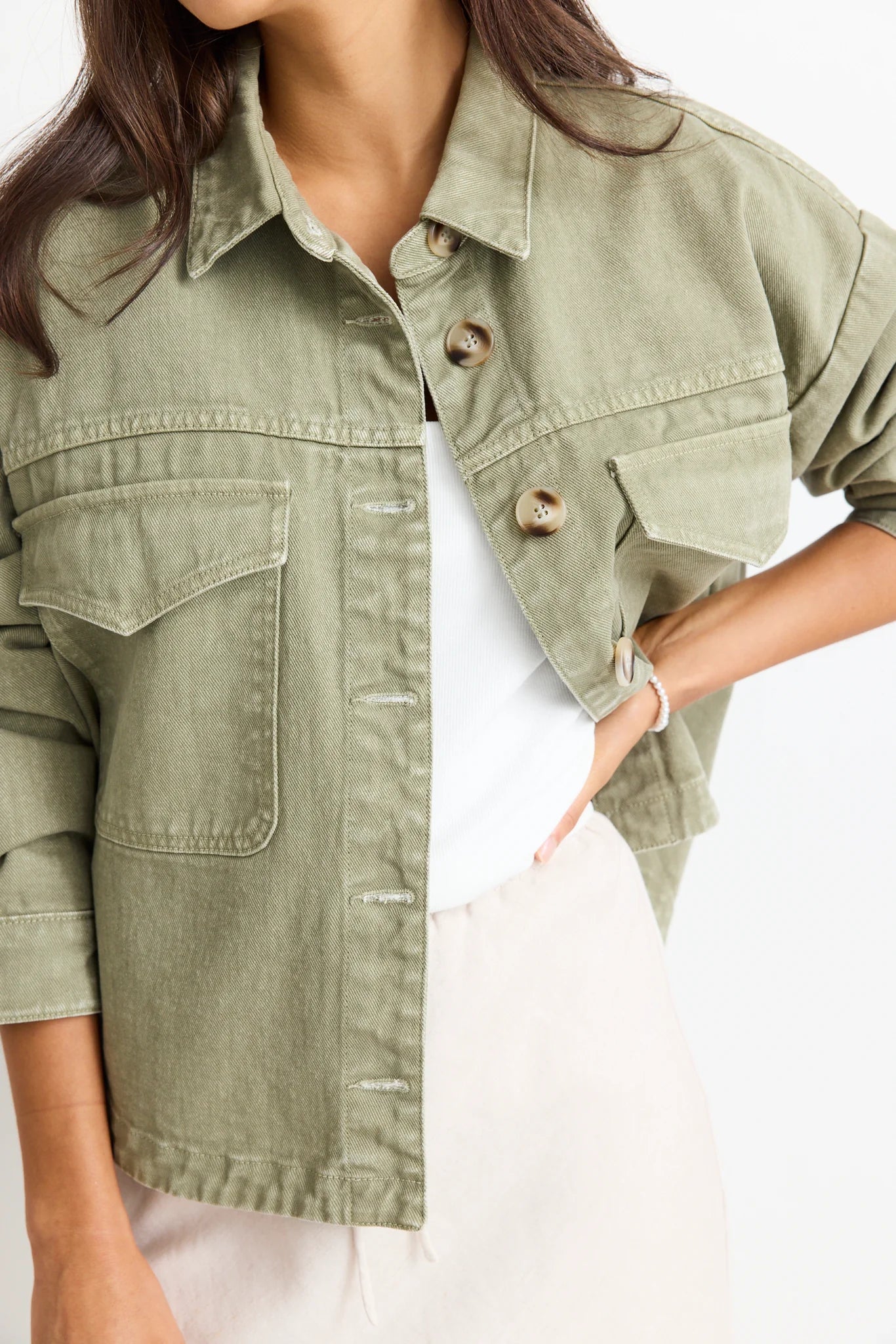 Echo khaki patch pocket denim jacket
