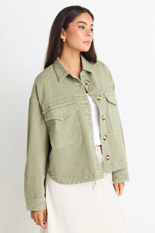 Echo khaki patch pocket denim jacket