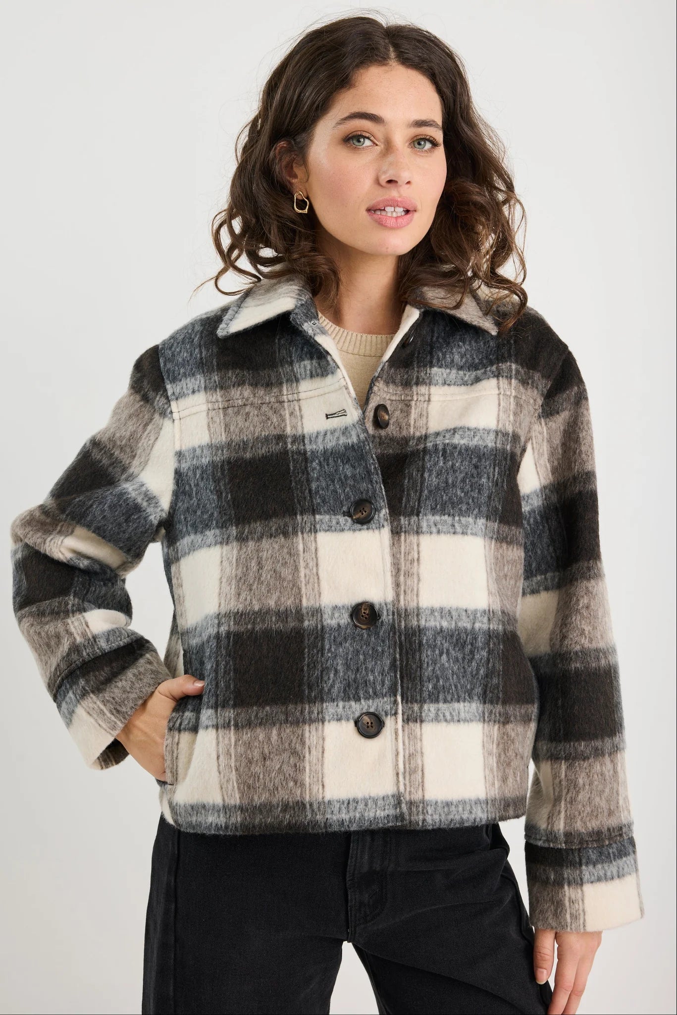 Sweeping Grey Check Soft Jacket