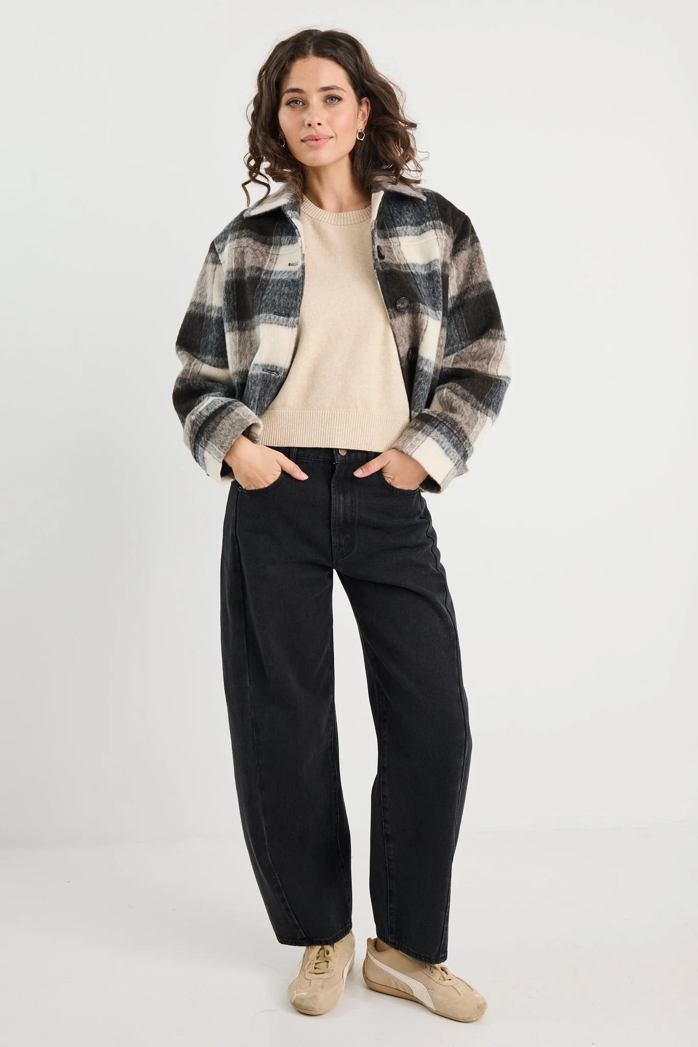 Sweeping Grey Check Soft Jacket