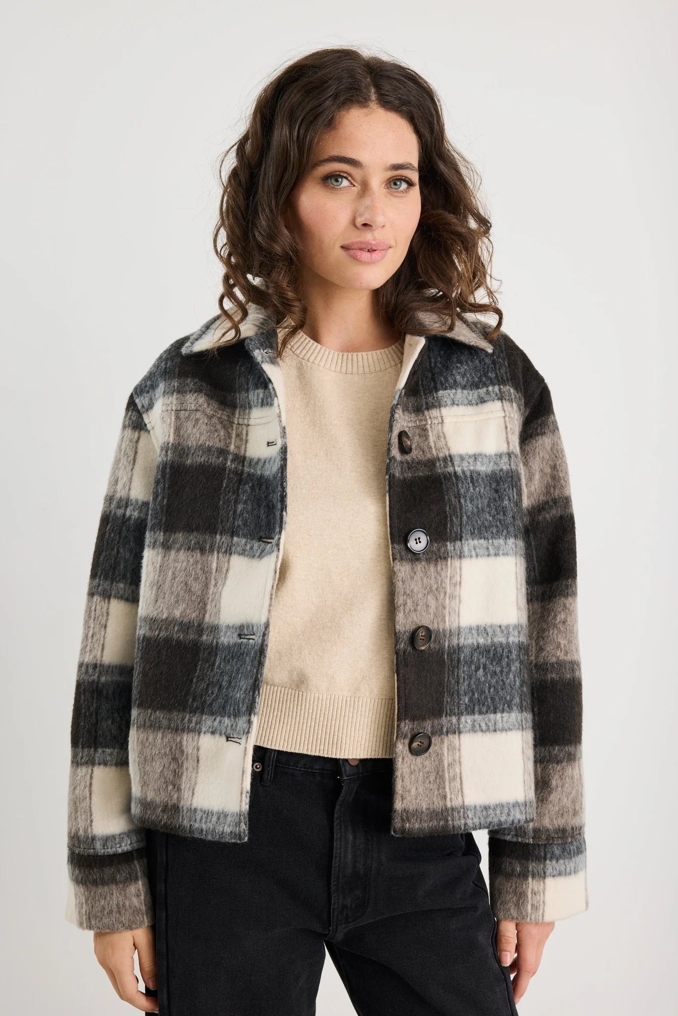 Sweeping Grey Check Soft Jacket